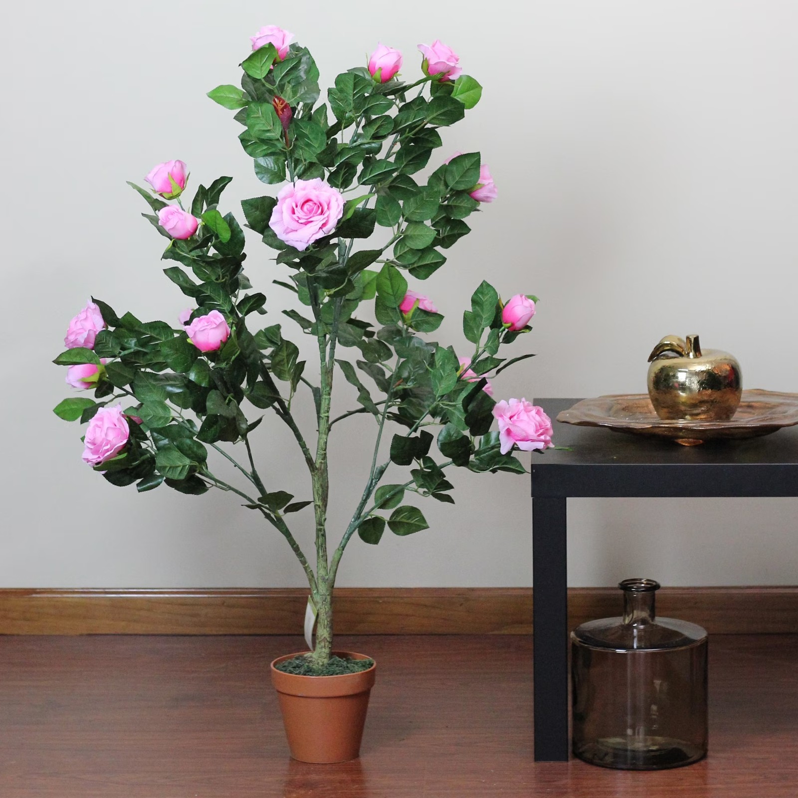 Artificial Rose Tree 43 Inch Potted Pink Green Flowers Indoor Faux Plant