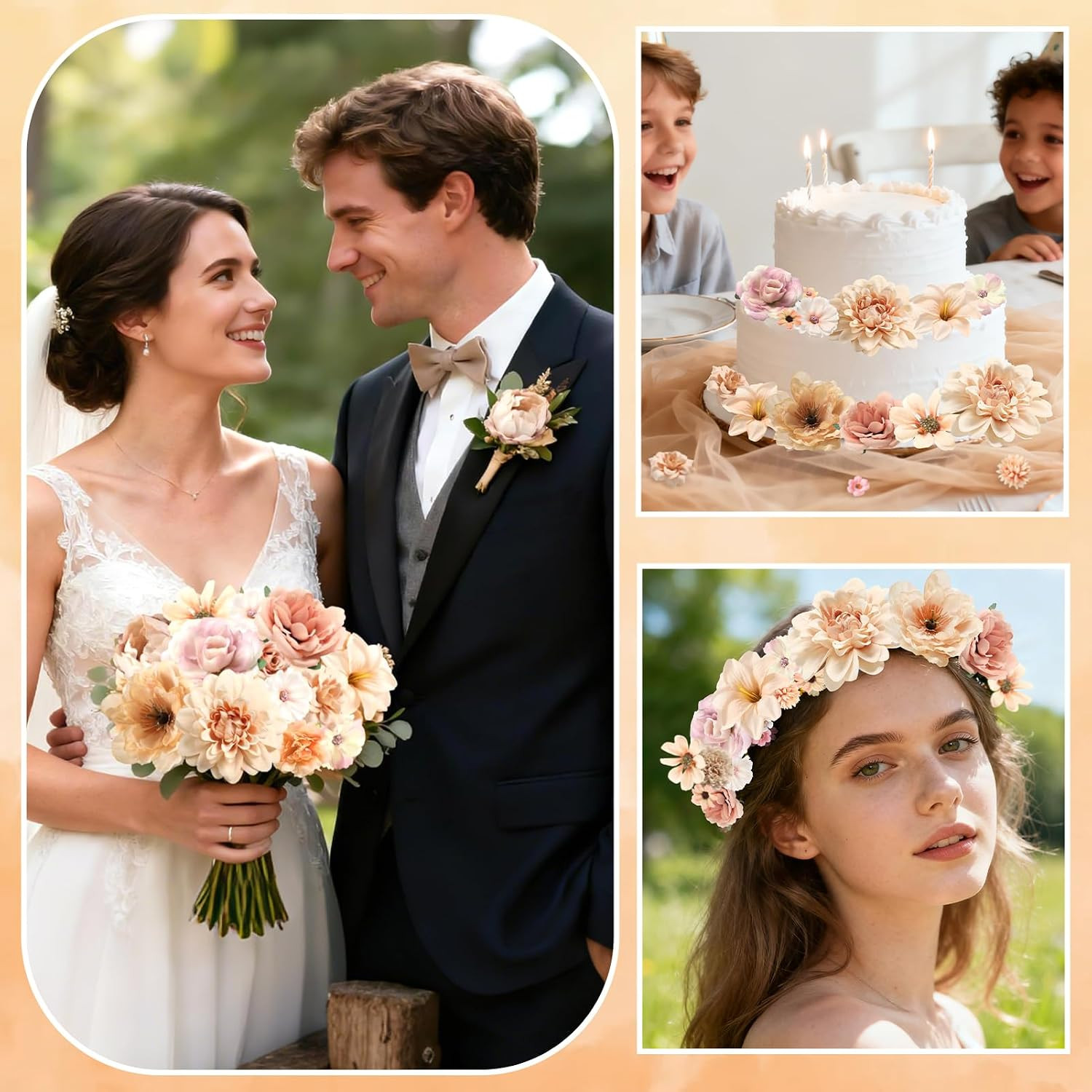 Fake Flower Heads Mini Artificial Flower Nude Color Faux Dahlia Rose Flowers for