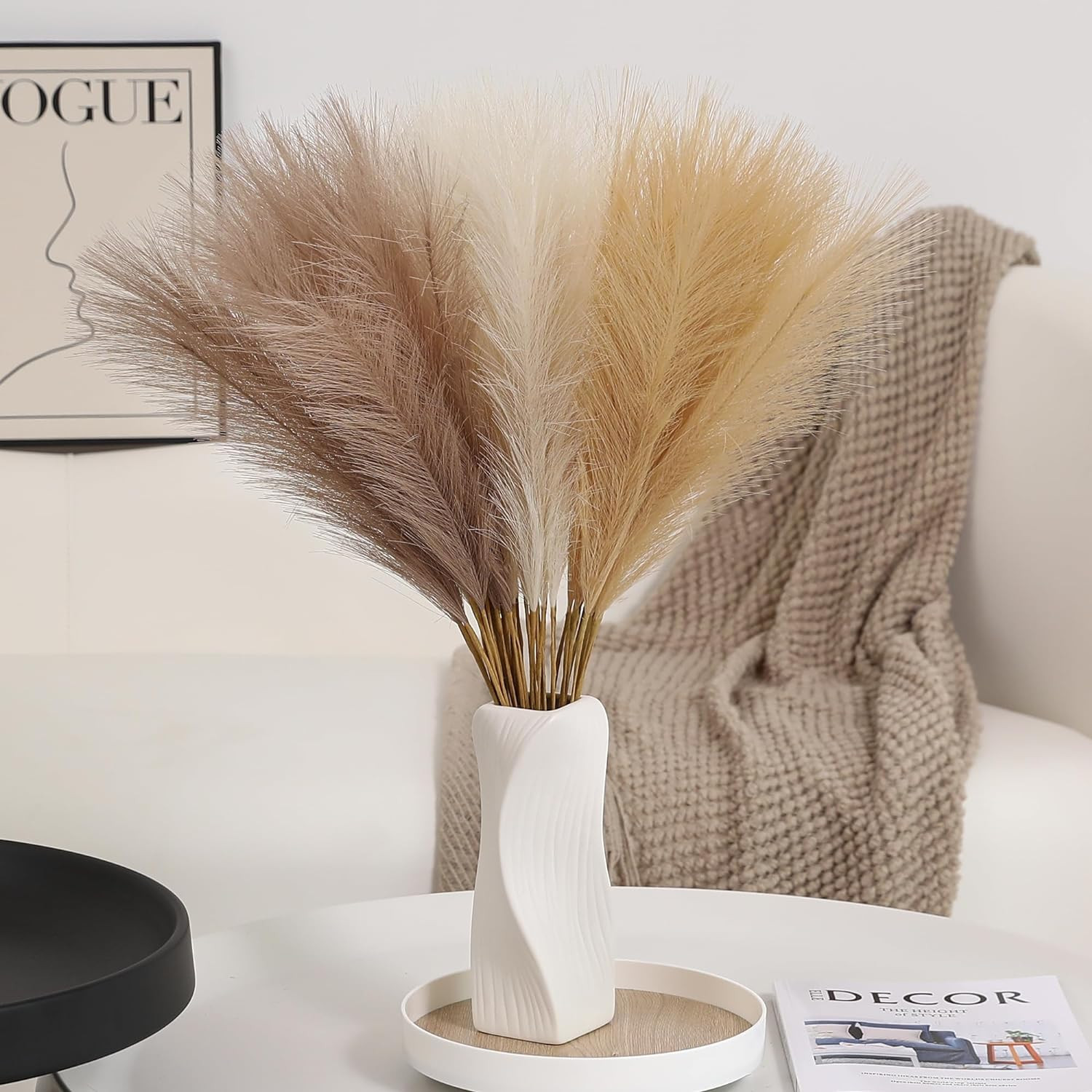 60pcs Pampas Grass Decor – 24 Inch 60 Pieces, Taupe & Beige Khaki