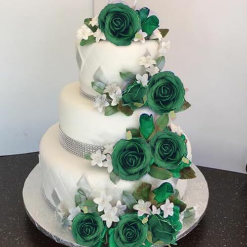 12 Pack Artificial Roses Emerald Flowers with Stems Silk Rose Bouquet Green