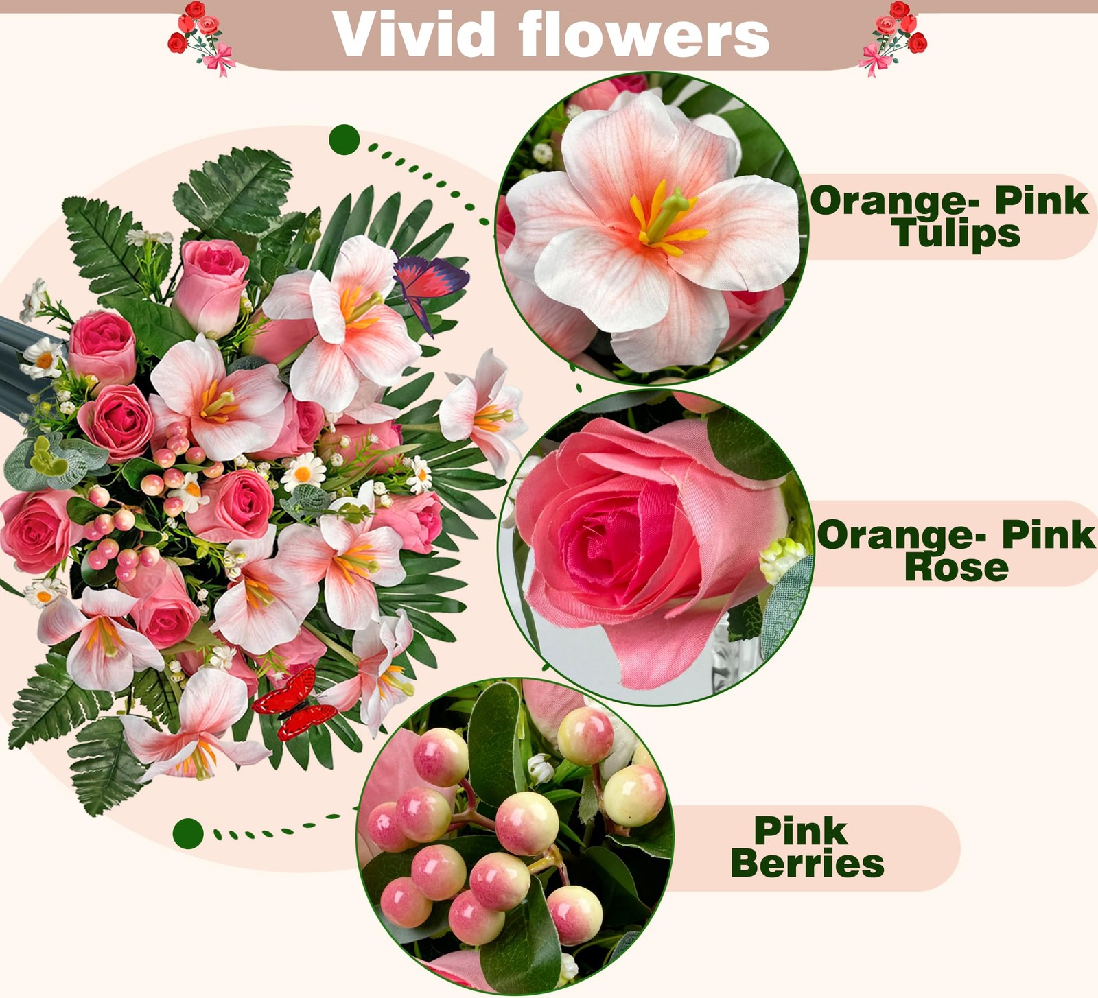 Grave Flowers Memorial Day Spring Pink Bouquet With Vase Headstone 1 PCS