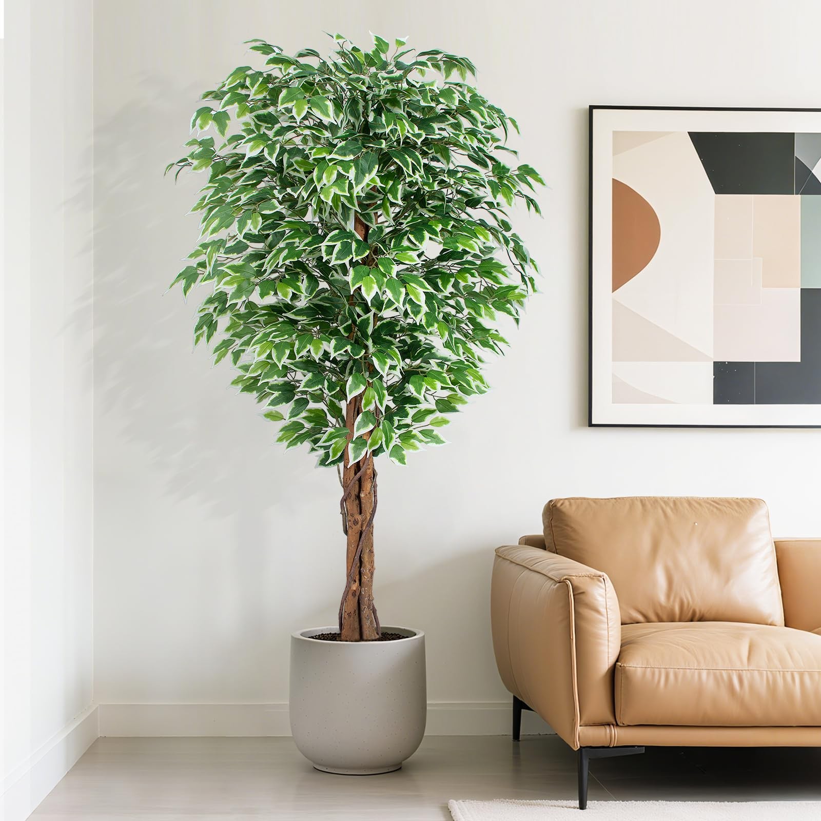 6.2ft Ficus Artificial Trees with 3 Natural Curved Trunks, 74″ Tall Lush Faux…