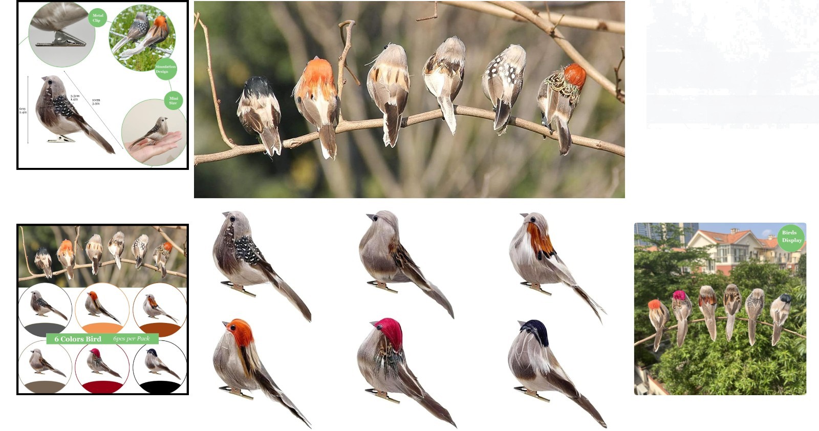 Versatile 3.9-Inch Clip-On Birds – 6 Colors for Craft and Holiday Decorations