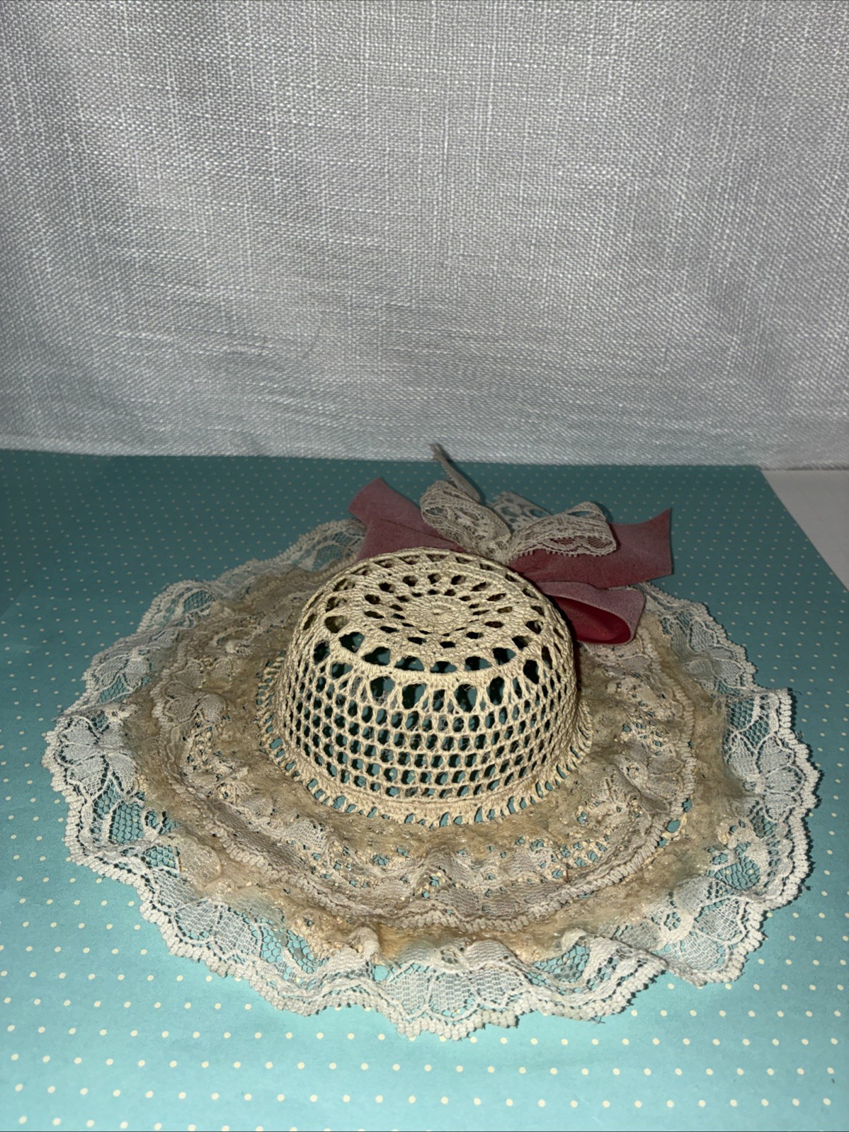 Vintage Hat With Lace And Bows Wall Decor 8” Cottagecore