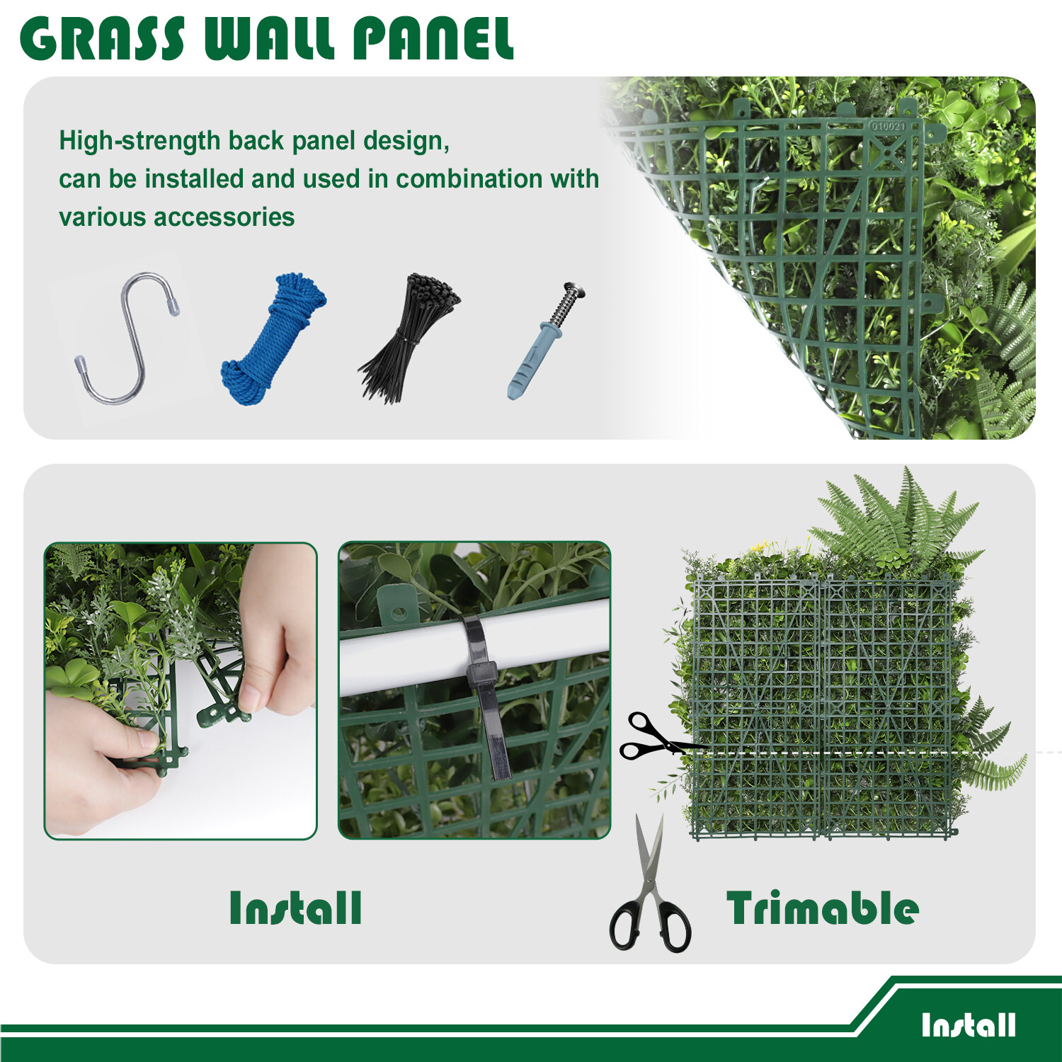 20″ Artificial Grass Mats 3D Mixed Plant Wall Hedge Decor For Home Festival #15