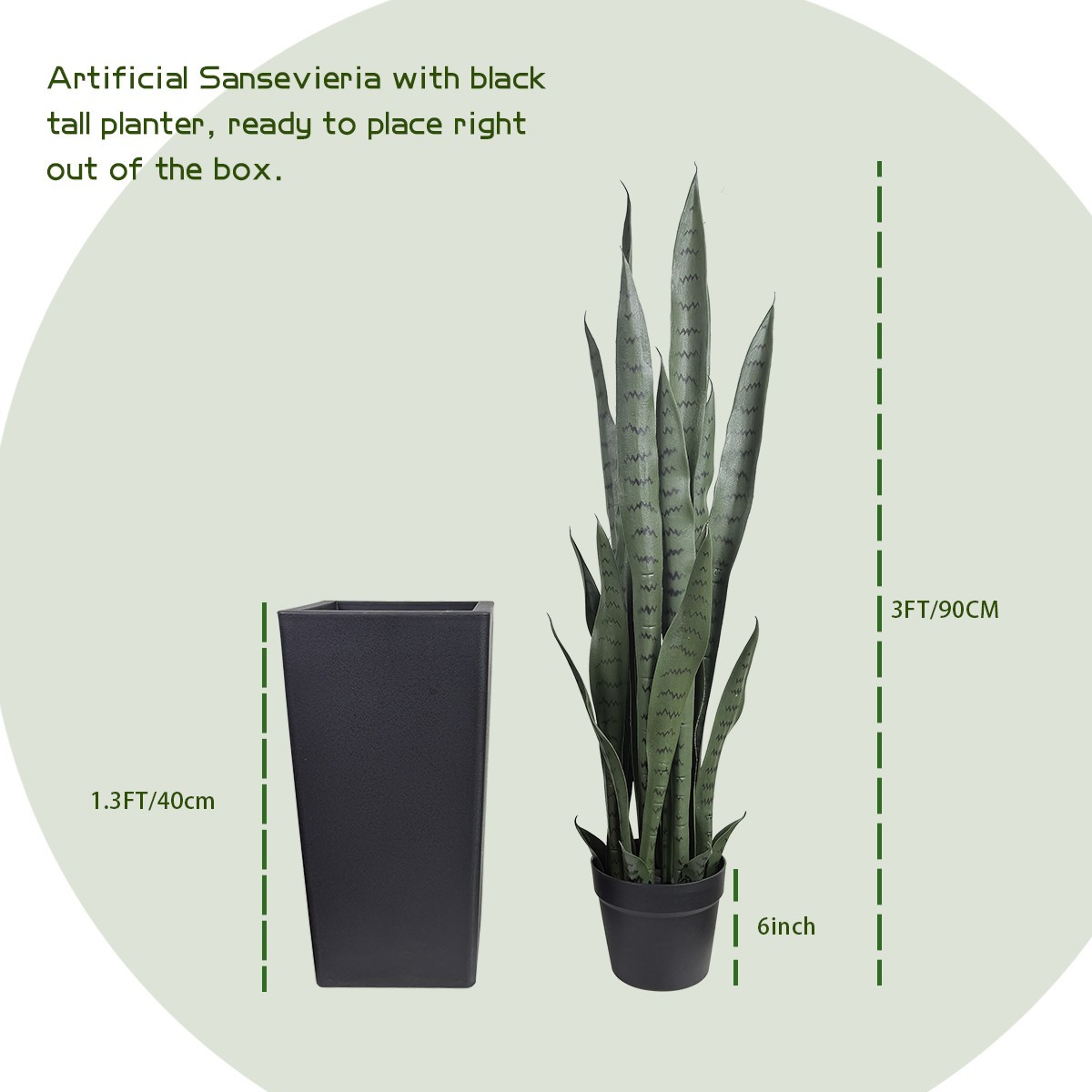 4ft Artificial Snake Plant Black Planter, Faux Sansevieria Floor Plant Decor
