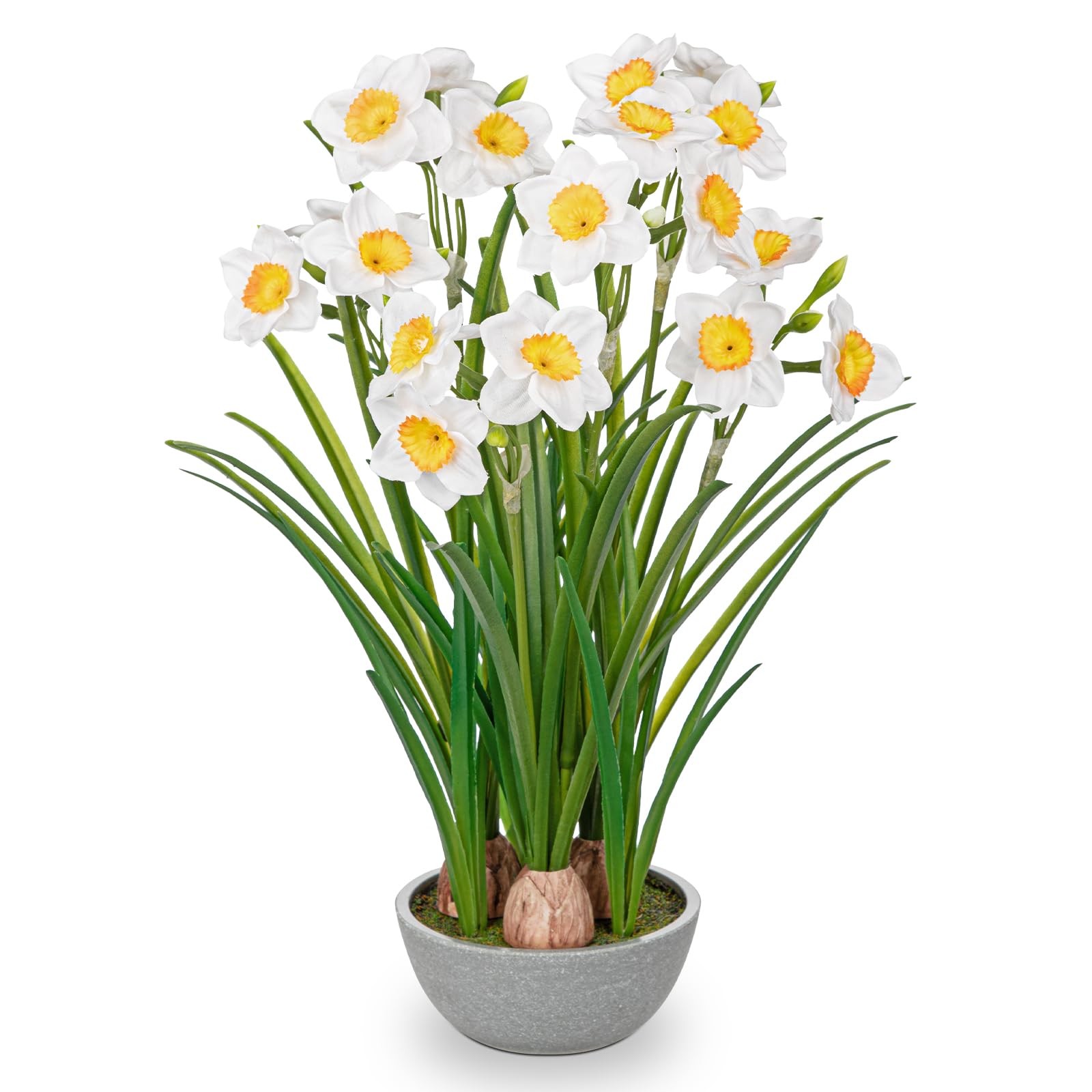 Artificial Flowers in Pot 16″ Fuax Daffodil Potted Flowers Plant Decor Room F…