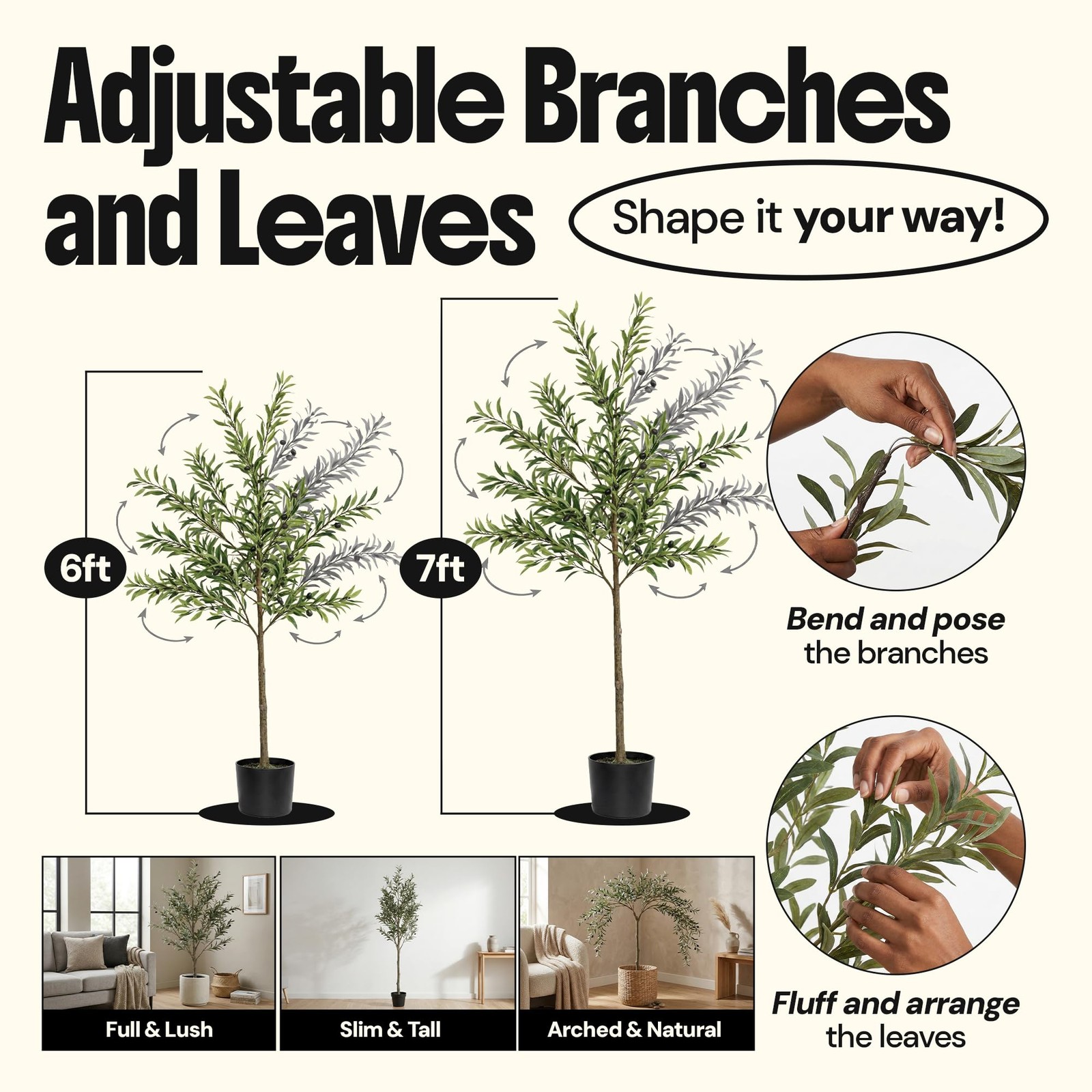 Goods 7ft Artificial Olive Tree, Faux Olive Tree Plants, Fake Potted Olive Si…