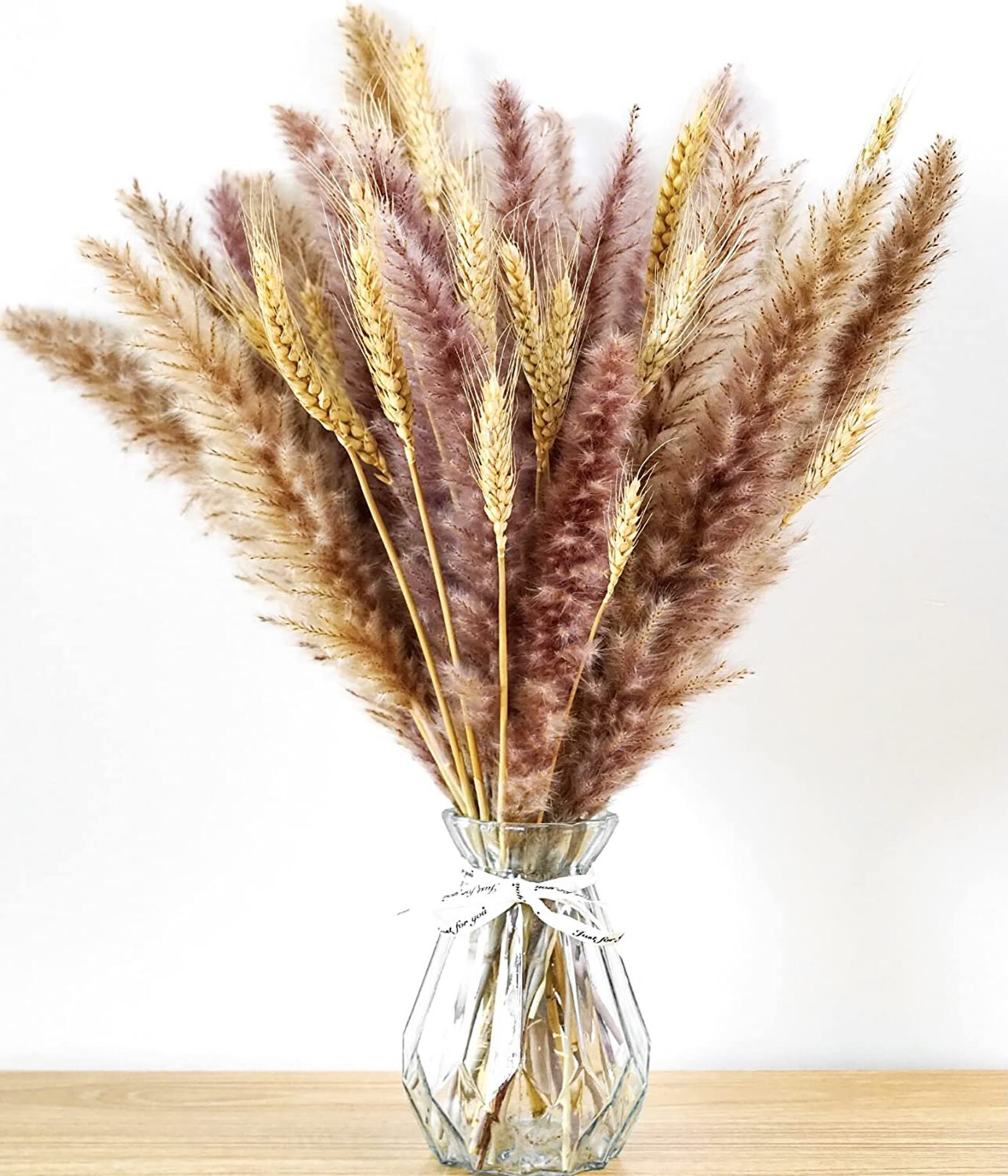 NEW 40-Pc Pampas Grass Dried Wheat Bouquet 17″ Boho Flowers Bohemian Vase Decor