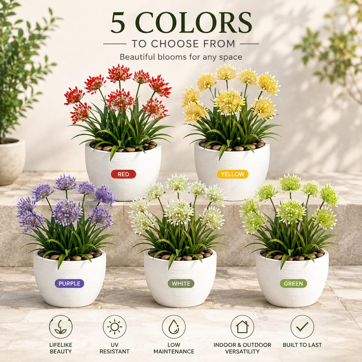 Artificial Agapanthus Flowers -18.6″ Tall 16 Stems Faux Outdoor Plant,UV-Resi…