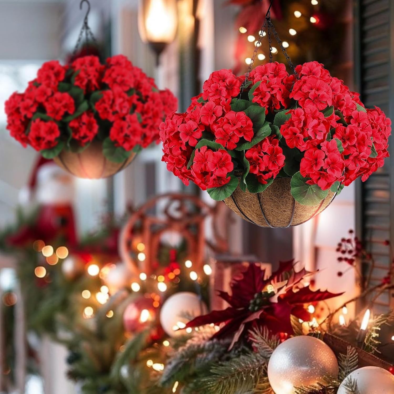 Maintenance-Free 6 Pcs Red Silk Geraniums – Perfect for Christmas & Garden Decor