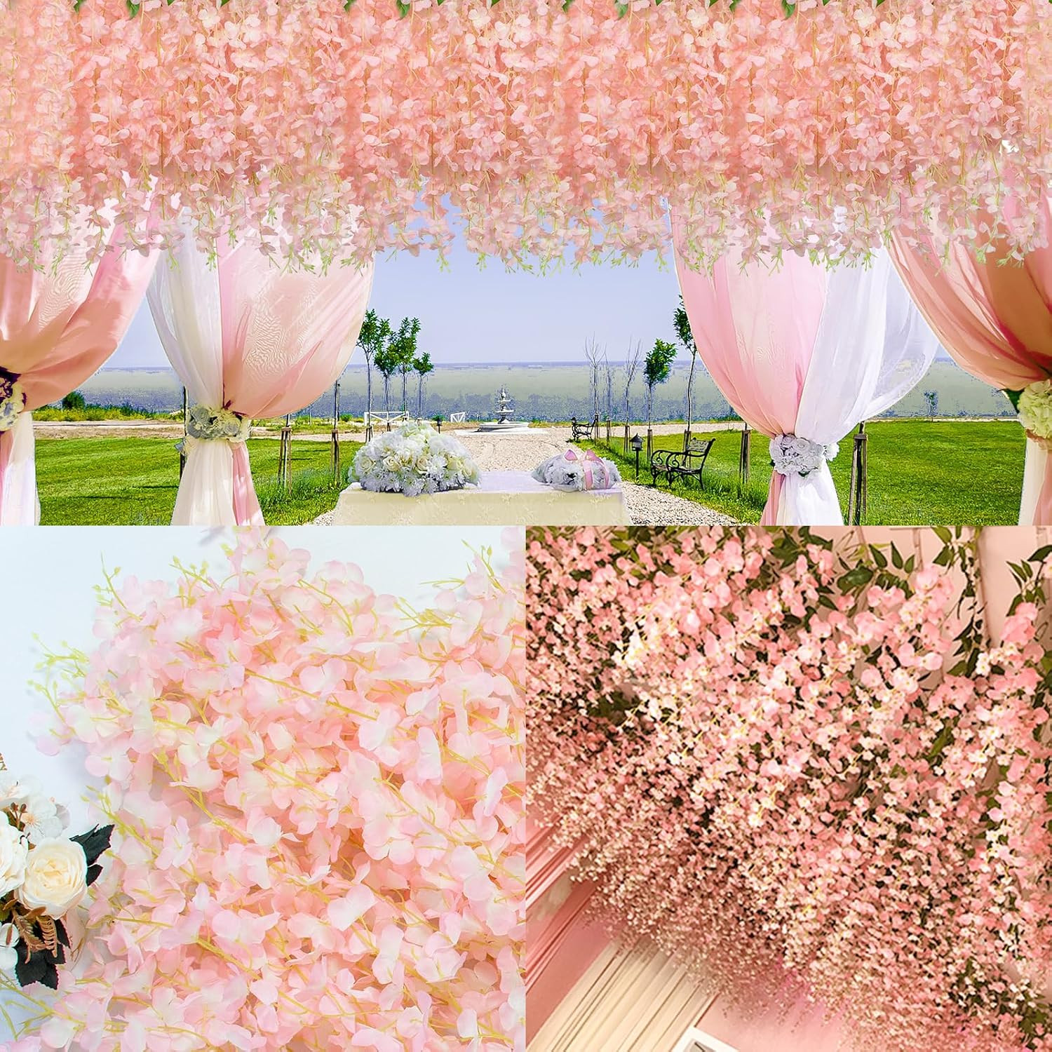 12 Pack Artificial Wisteria Hanging Flowers Fake Wisteria Flower Garland Silk Vi