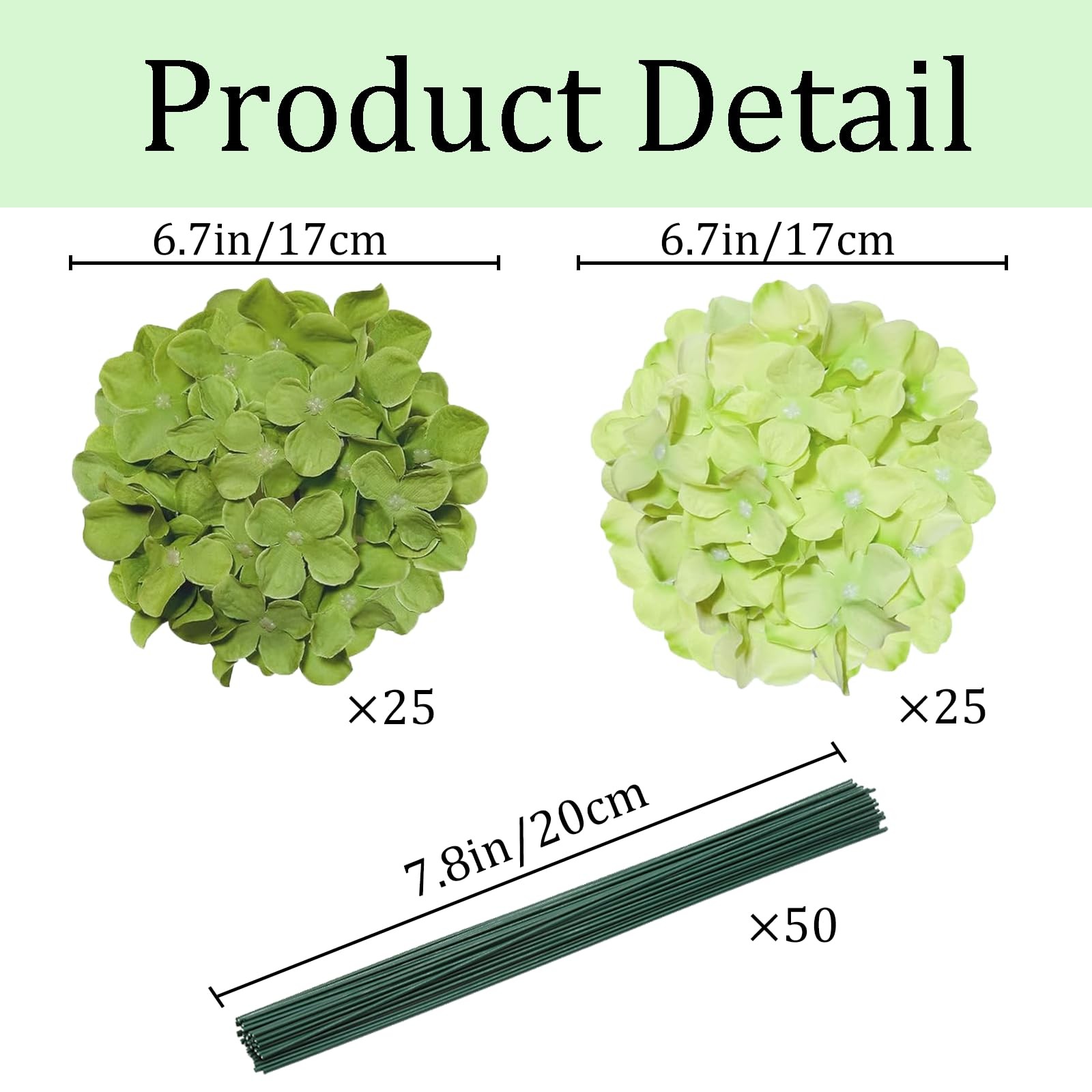 Cherica 50 Pcs Faux Green Mix Hydrangea Artificial Flowers Bulk, Fake Silk Hy…