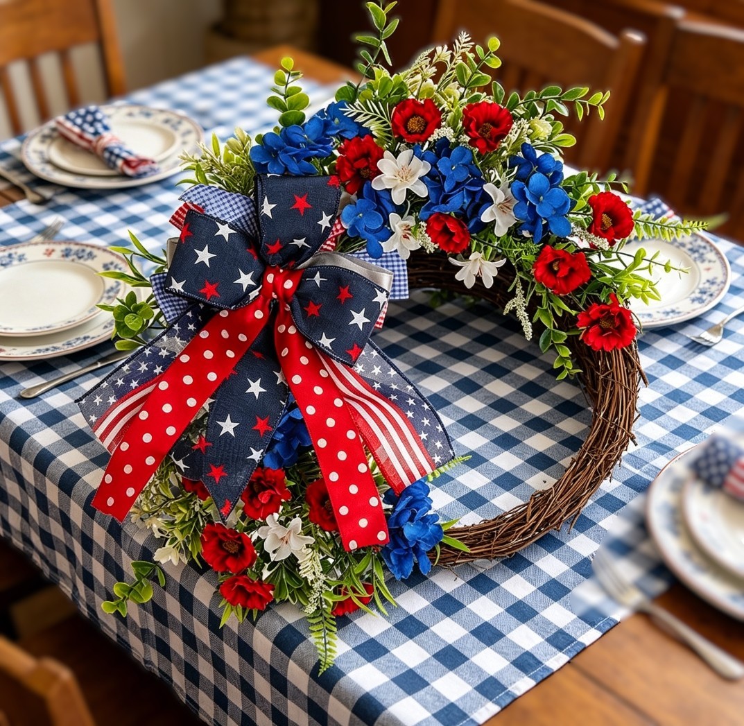 Minimalist Plastic Wreath for Independence Day Decor Hanging on Door or Wall