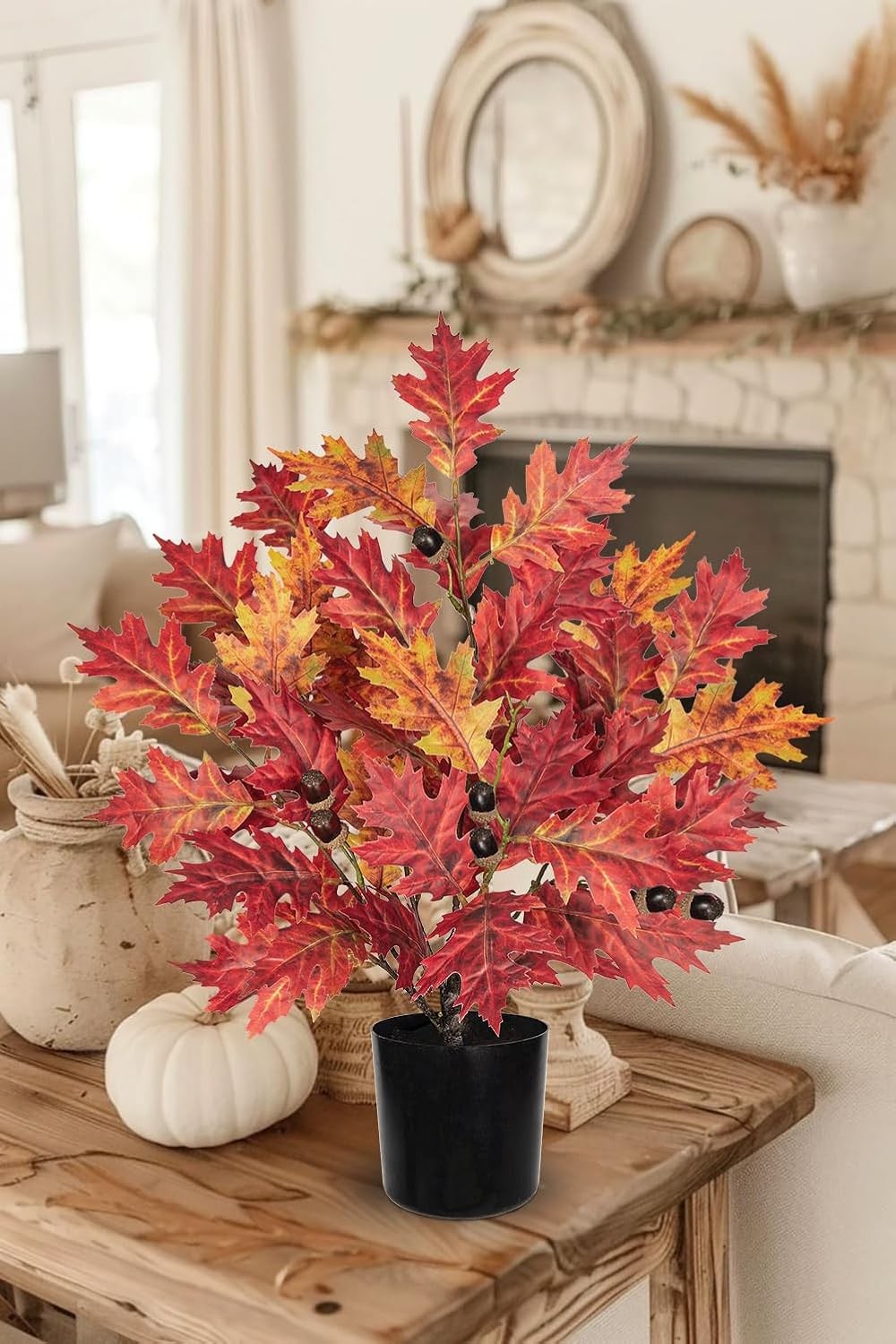 Fall Artificial Maple Tree Potted – 20″ Faux Autumn Leaf with Dark Red