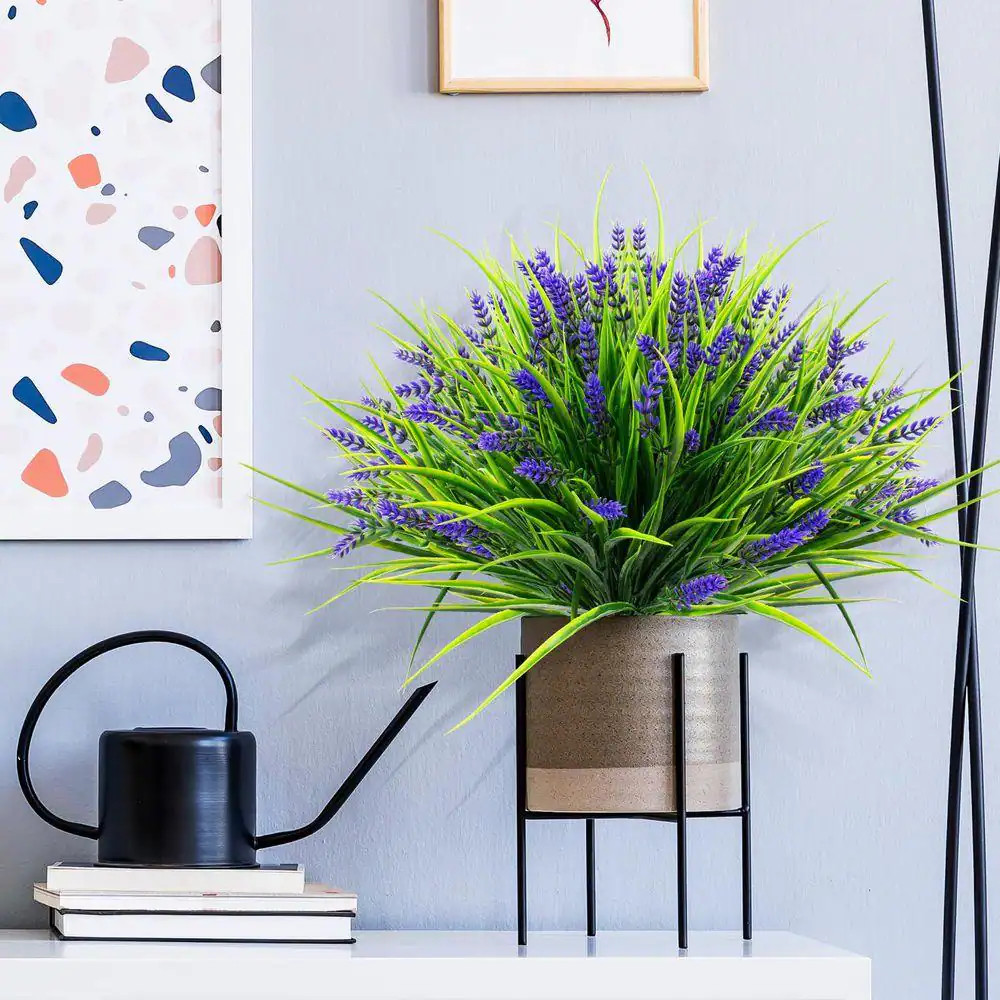 12 Bundles Artificial Plants UV Resistant Faux Plastic Plant Decor, 18 In. Purpl