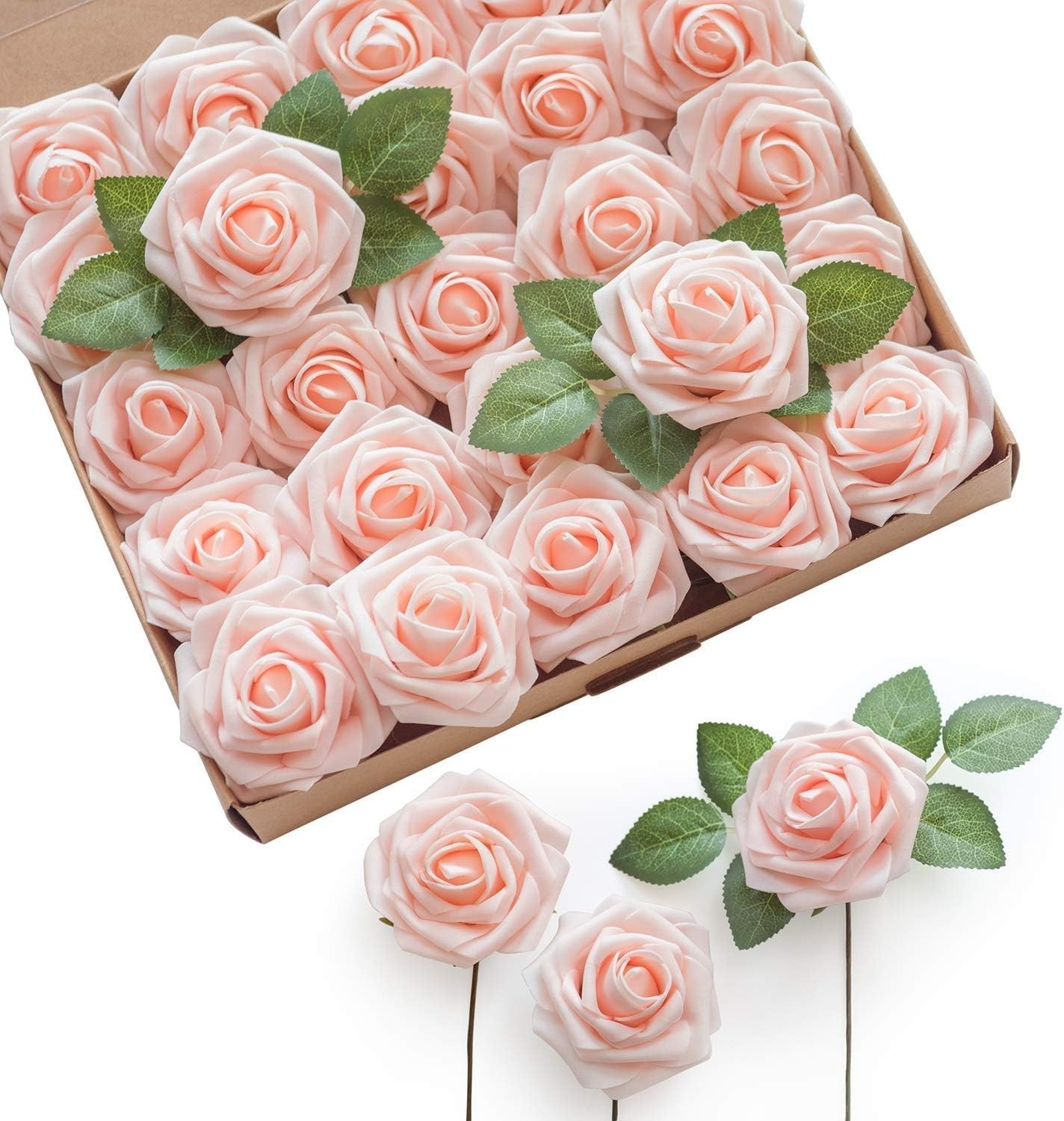 Lifelike Blush Foam Roses – 25 Count for Bouquets, Centerpieces & More
