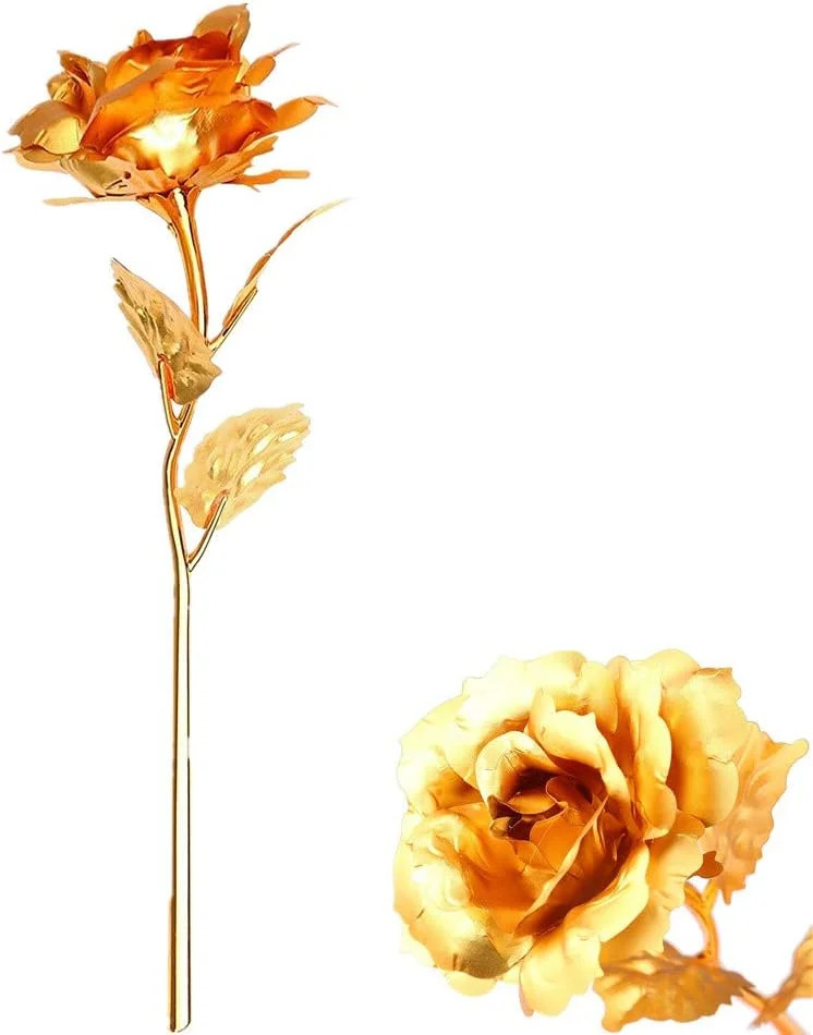 24k Gold Rose with Luxury Gift Box – 10-inch Golden Rose Metal Single Roses a…