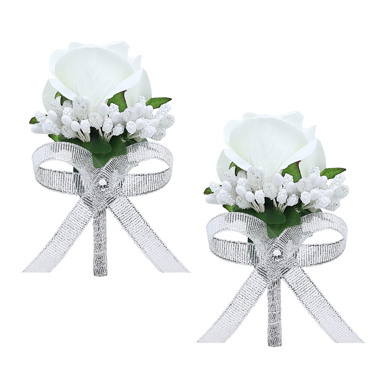 2Pcs White Boutonniere for Men, Groom and Groomsmen Best Man Artificial Rose …