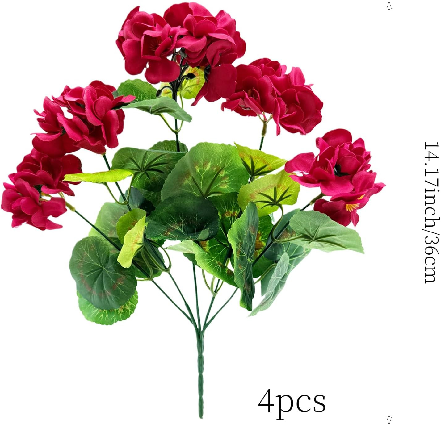 4PCS Red Artificial Geraniums Flowers Faux Geraniums Flowers Outdoor UV Resistan