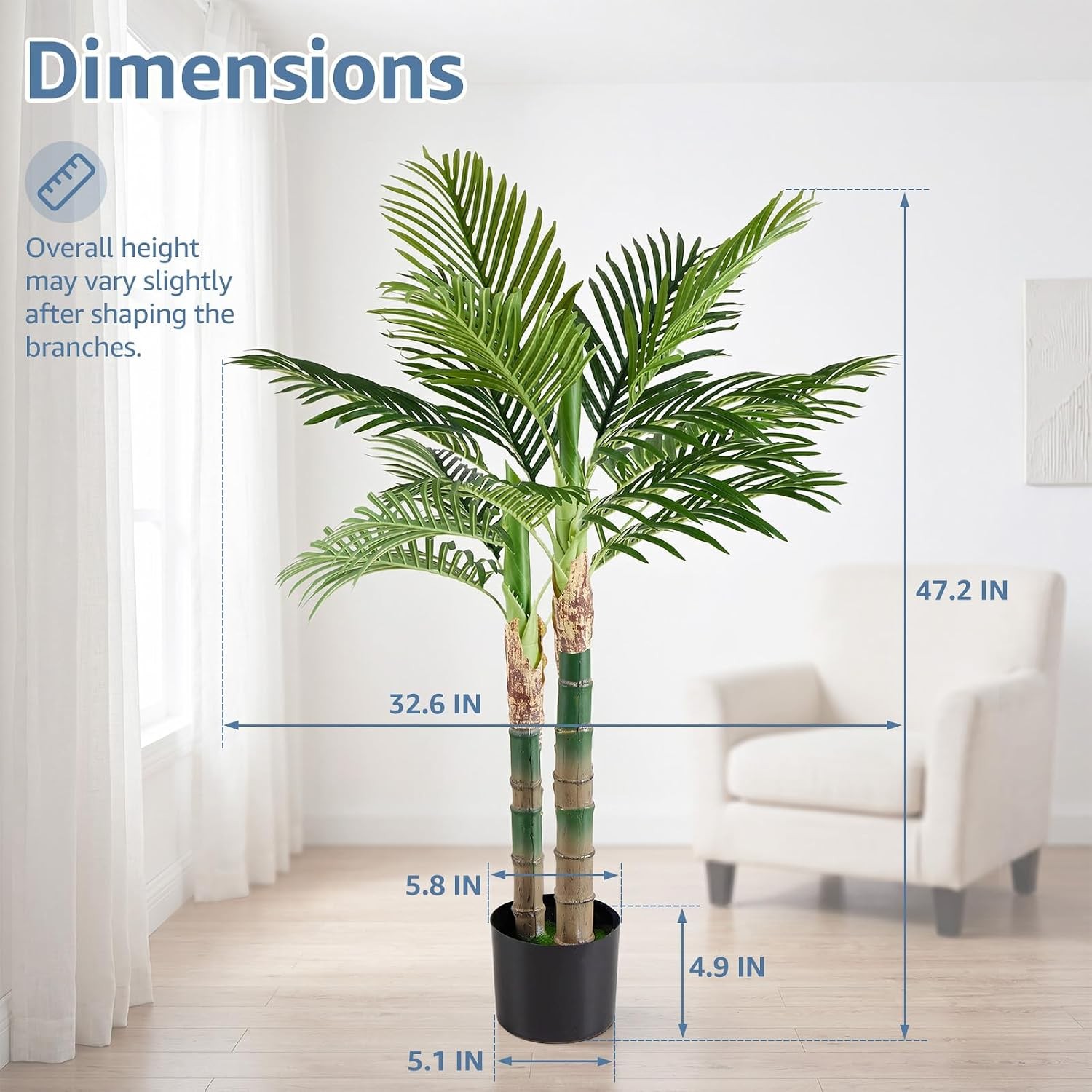 Artificial Realistic Faux Floor Plant with Lifelike Leaves in Black Planter Pot
