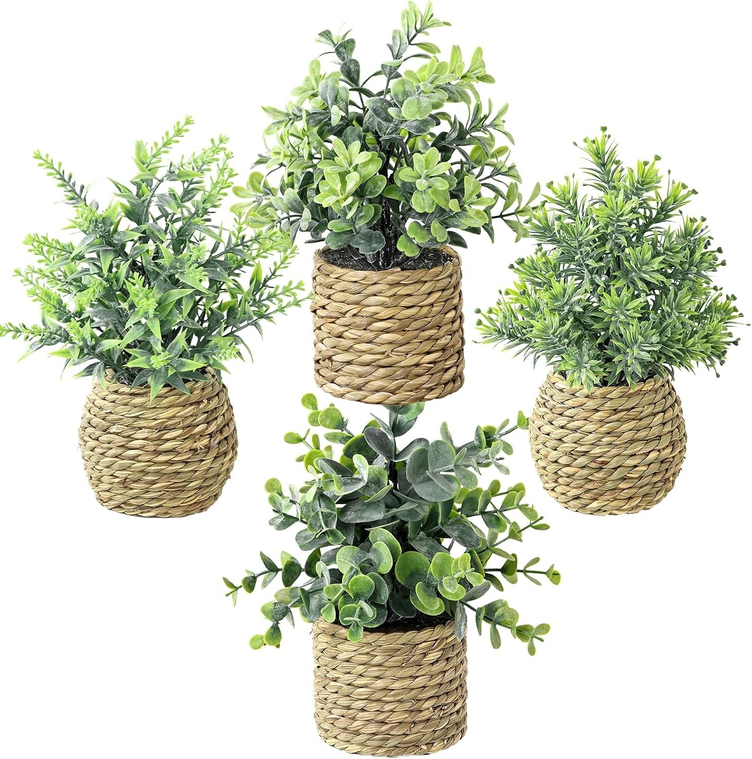 Small Fake Plants, 4 Pack Artificial Plants in Handwoven Seagrass Baskets | N…