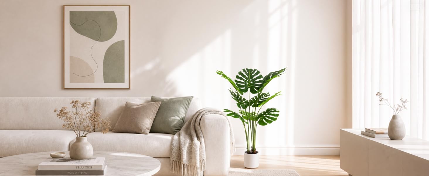 Artificial Monstera Deliciosa Plant 3.6ft, Lifelike Faux Swiss Cheese Floor