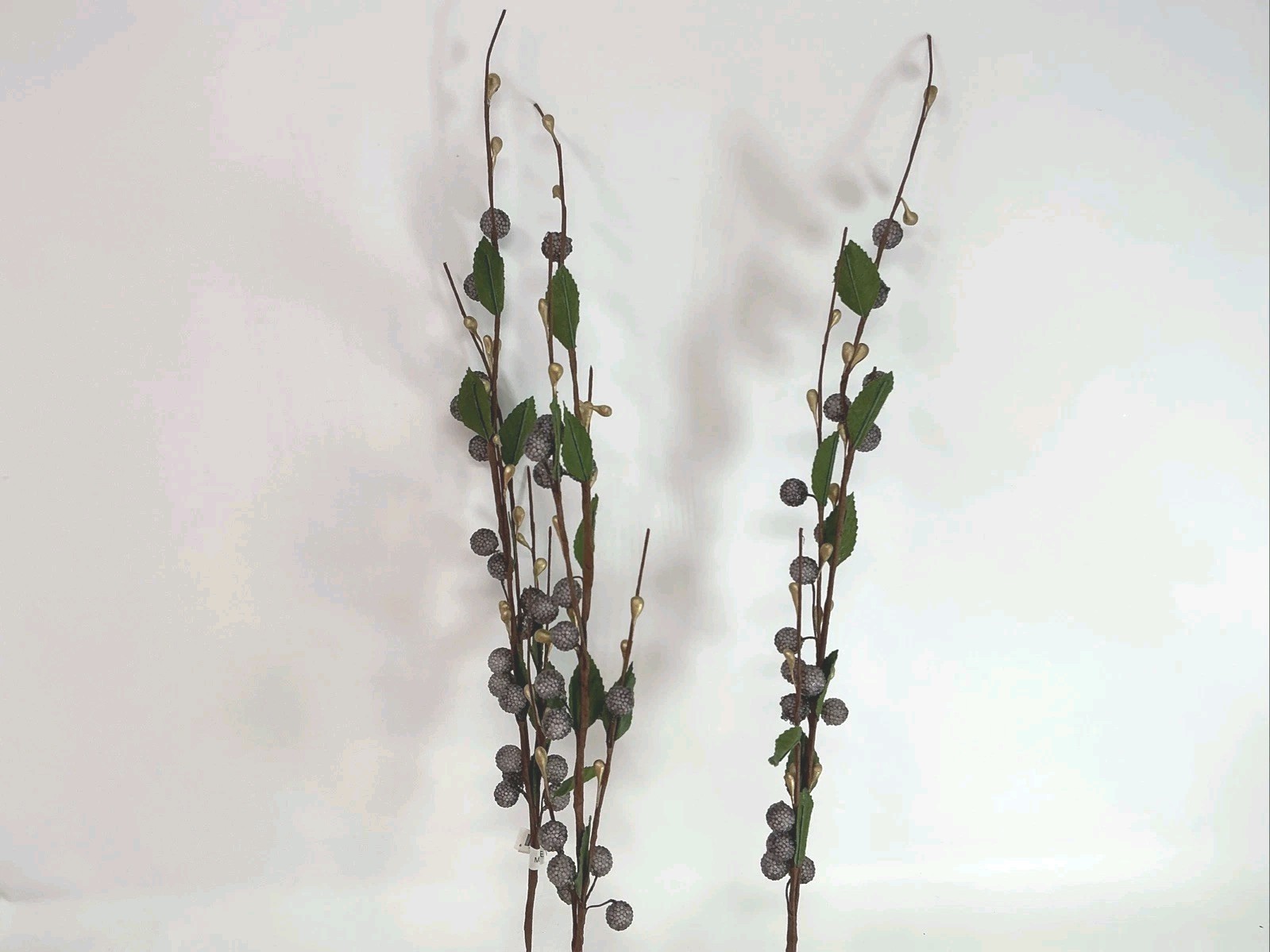 Sugared Berry Floral Pick 23” Purple and Gold Berries Green Leaves 3 Picks NOS