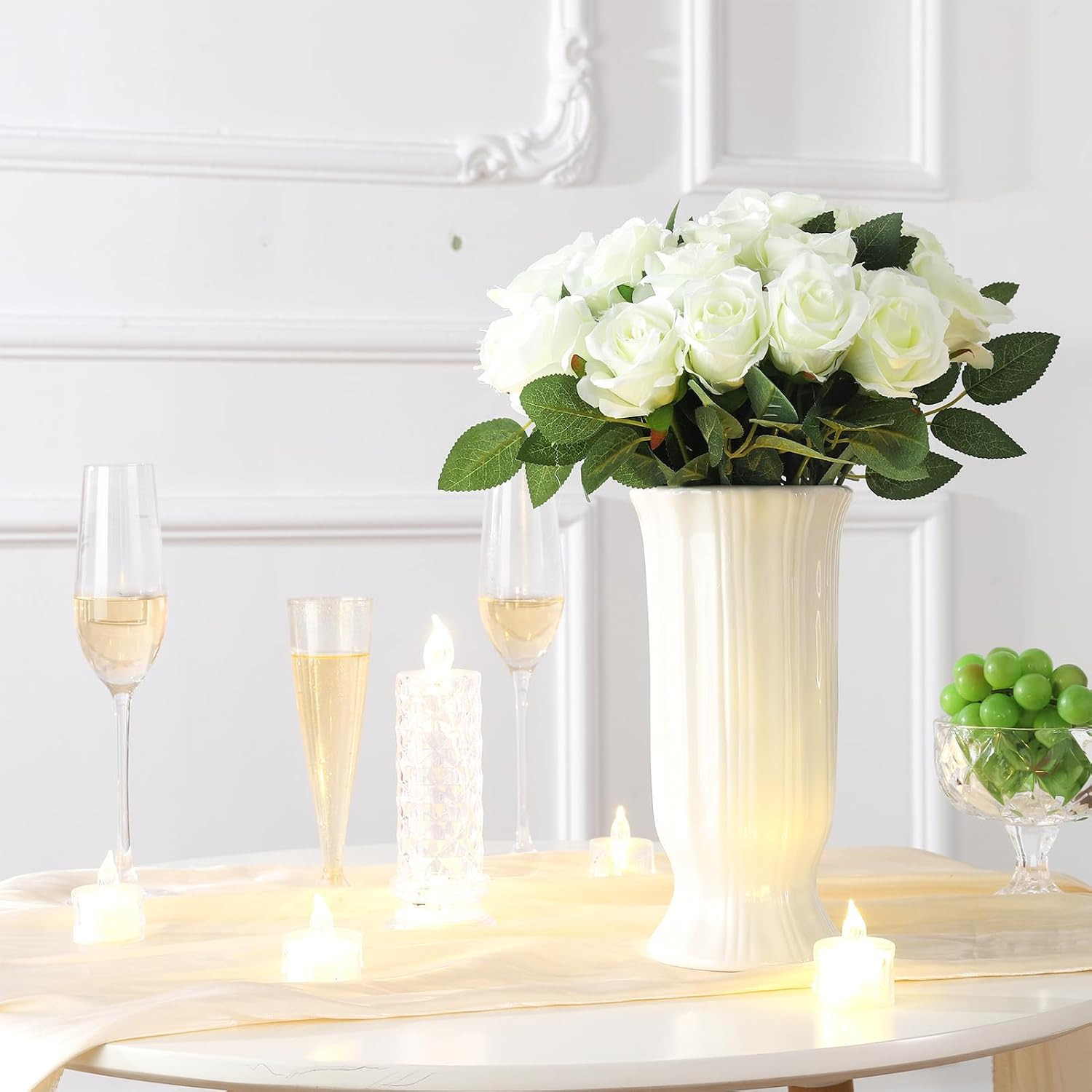 36 Pcs Silk White Rose Bouquet – Realistic Artificial Flowers for Weddings & Dec