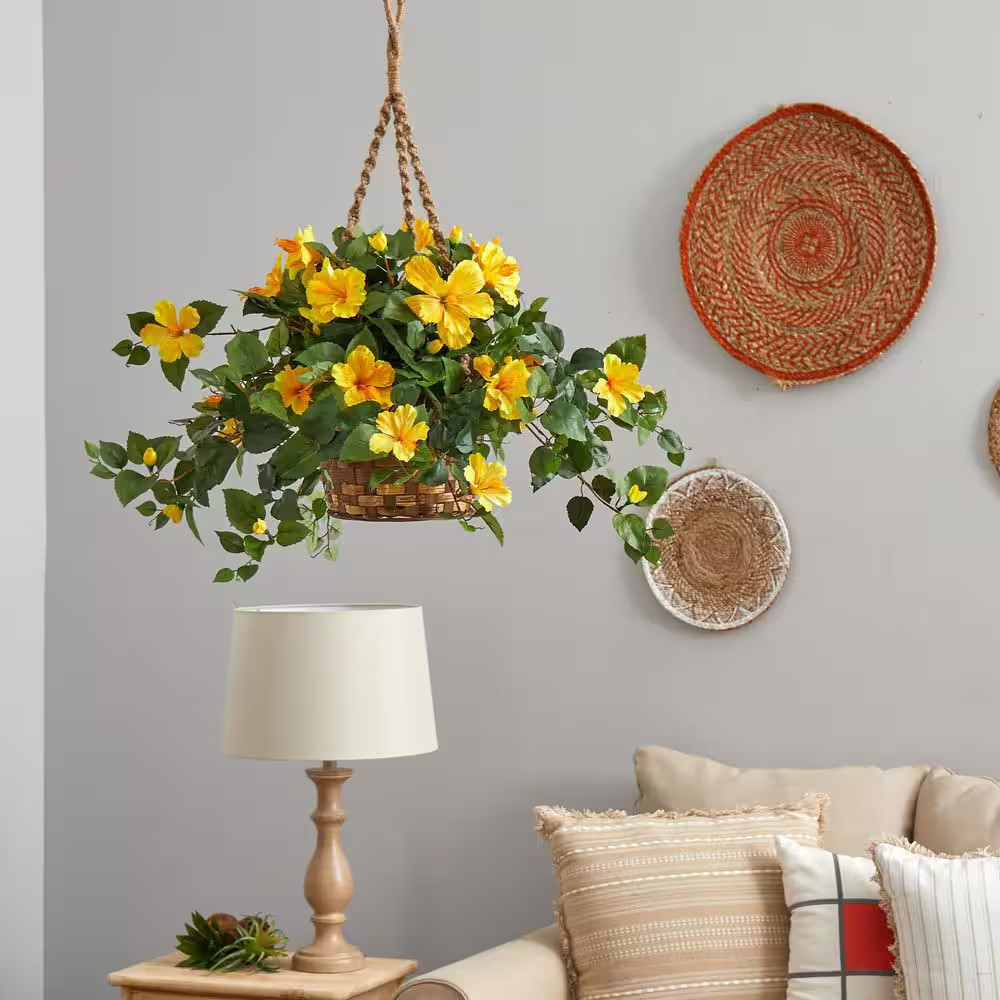 22 In. Artificial Hibiscus Hanging Basket