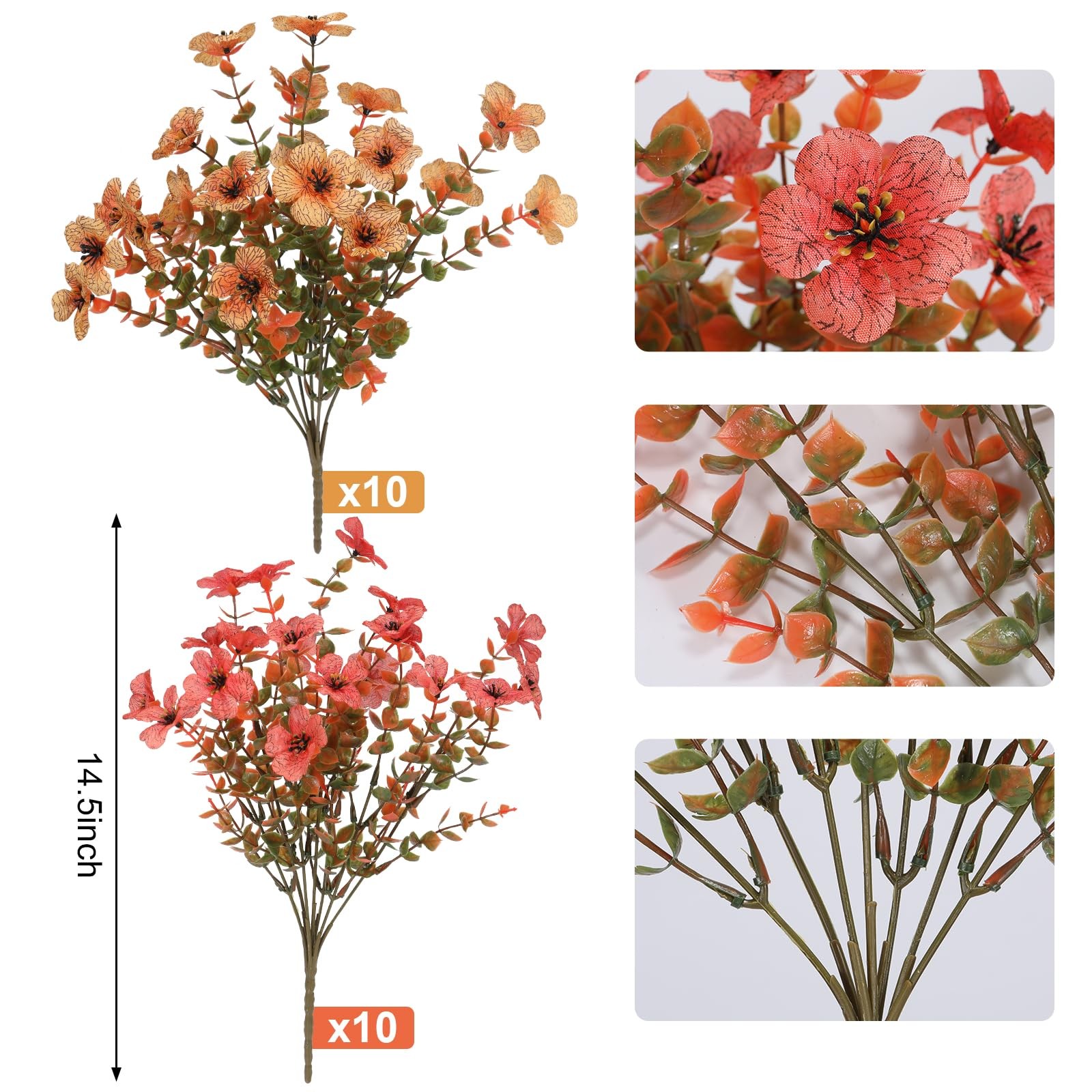 Fall Flowers Artificial Mums UV Resistant Silk Fake Daisy with Eucalyptus Leaves