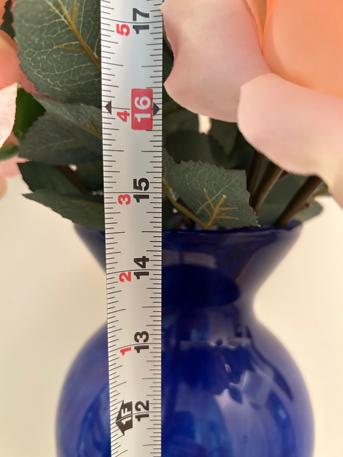 Artificial Silk Flowers & Cobalt Glass Vase Arrangement 30″ Tall x 20-1/2″ Wide