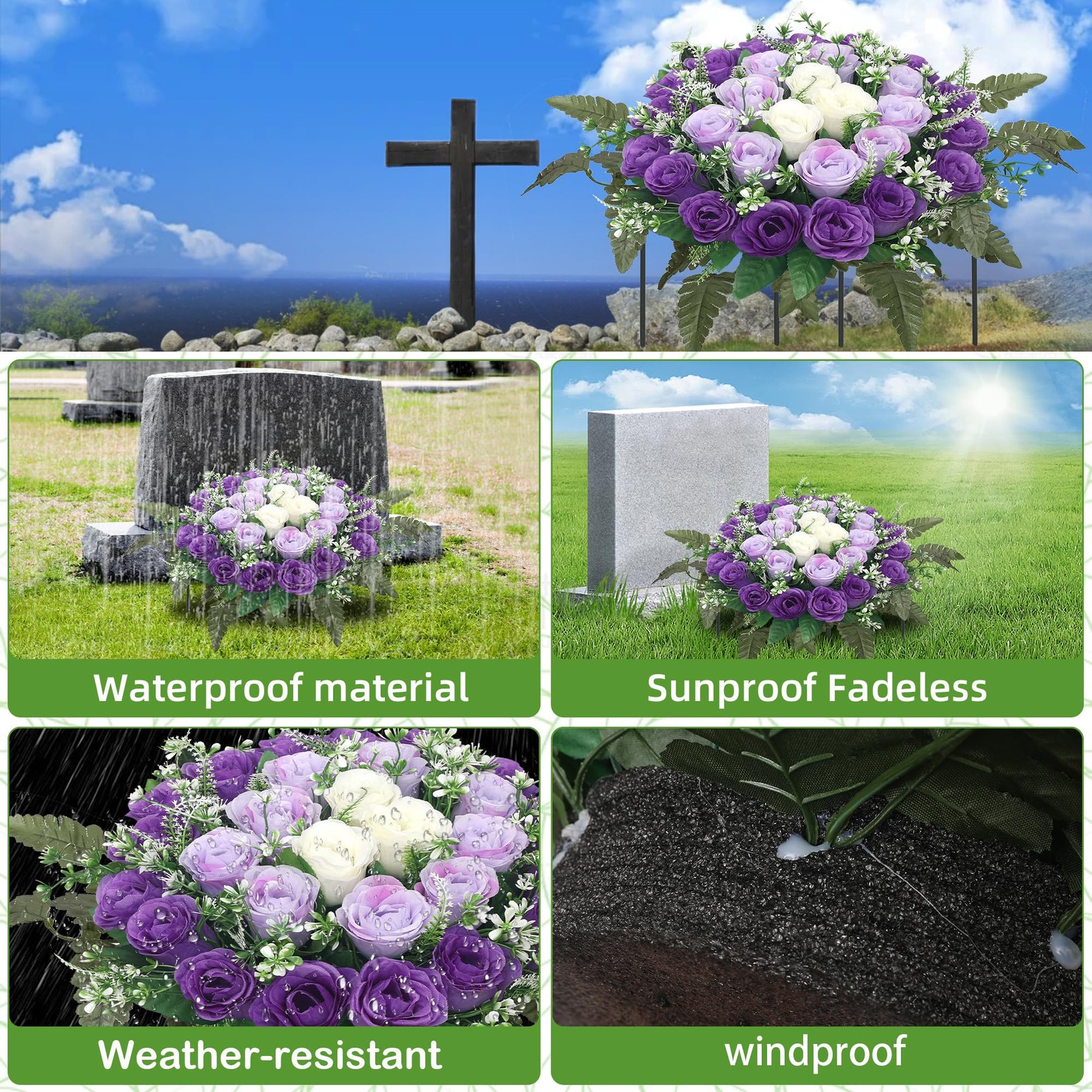 Lodou Artificial Cemetery Flowers,Silk Memorial Cake for Cemetery,Artificial …