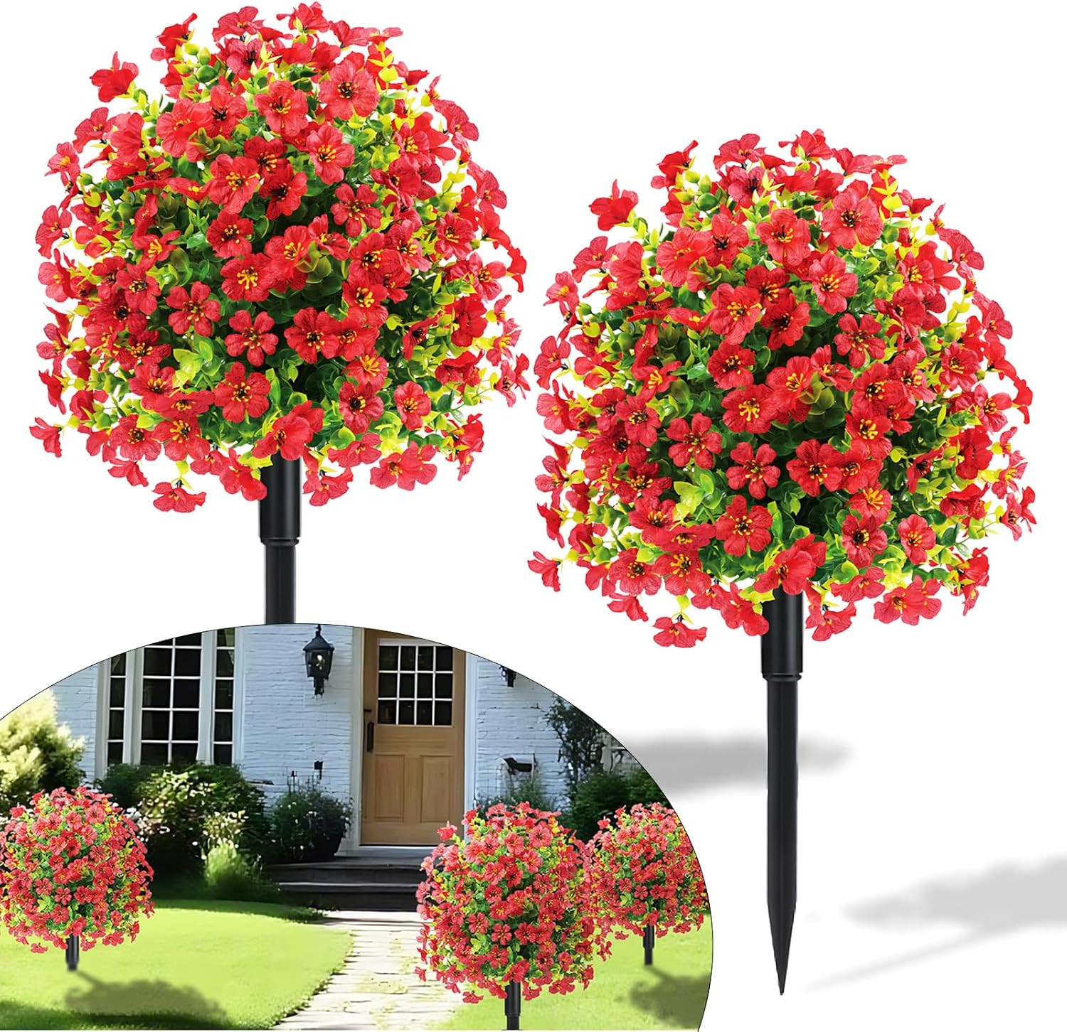 23″ Set of 2 UV Resistant Fall Boxwood Topiary Balls with Violet Flowers