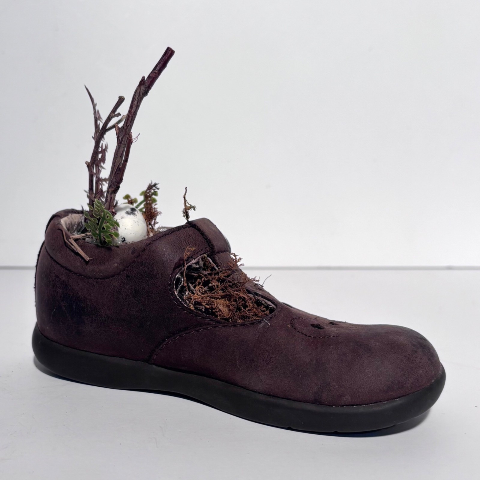 Child’s Shoe Assemblage with Secret Woodland Nest Whimsical Fairycore