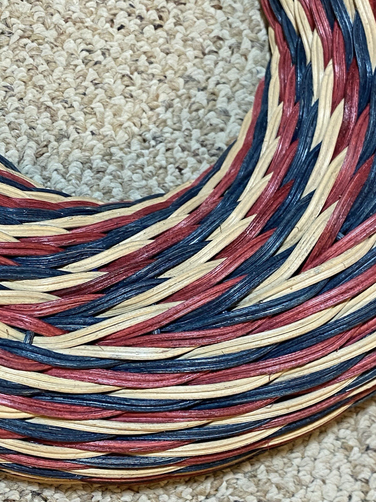 New Threshold Round Handcrafted Rattan Wreath Floral Decor 16″ Red Blue Tan
