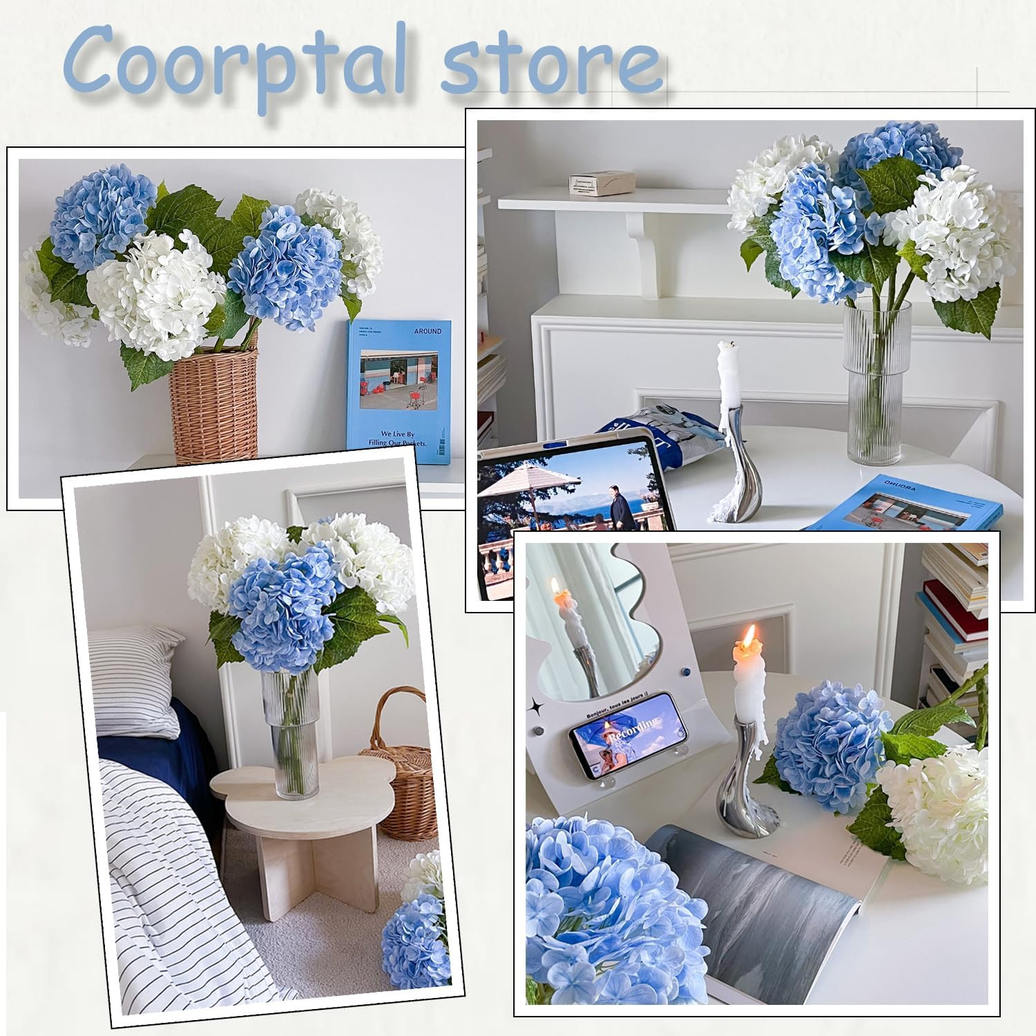 3 Pcs Artificial Hydrangea Flowers, 21″ Latex Real Touch Hydrangeas Large