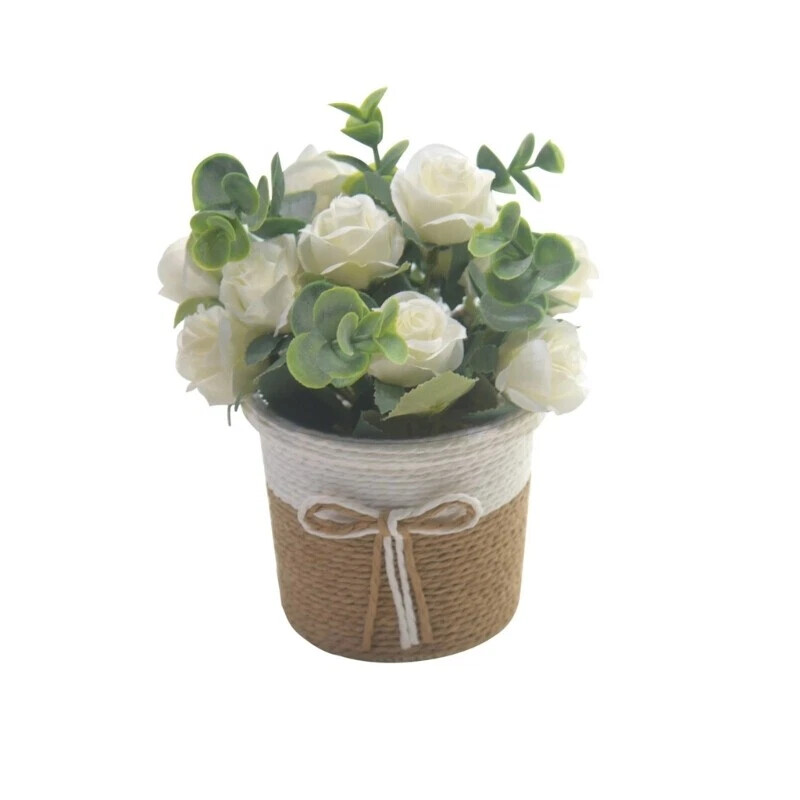 Faux Flower Arrangements in Vase Potted Plant for Table or Book Shelf Display