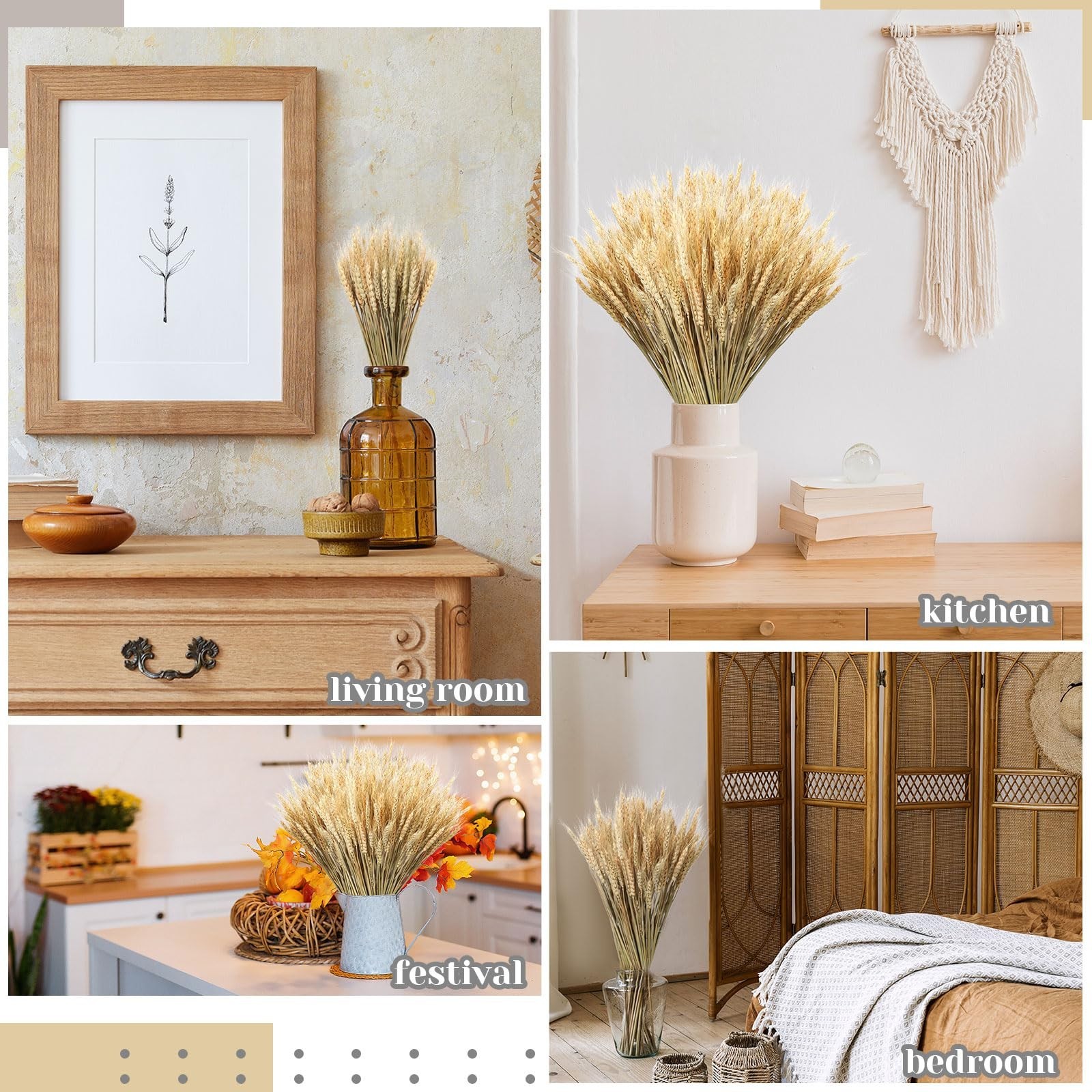 Dried Wheat Stalks Bundle – 1600 Stems Natural Grass for DIY Decor, Centerpieces