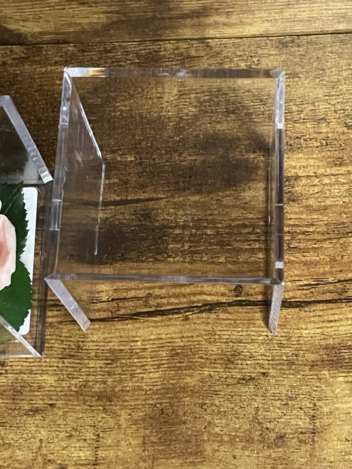 Verdissimo Preserved Rose Head in a Clear Acrylic Cube Light Pink Standard Size