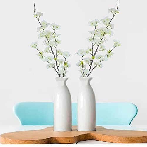 CISDUEO 3Pcs Artificial Cherry Blossom Flower Silk Peach Flowers Bulk White