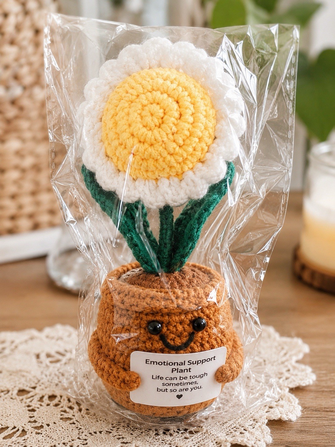 Handmade Crochet Daisy Emotional Support Plant Desk Decor Gift Cute Flower Pot