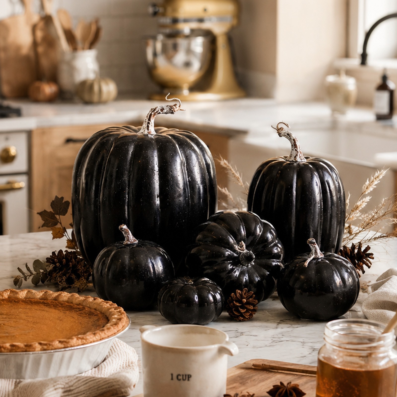 Hand Painted Speckled Foam Pumpkins 7 Pack for Mantel Tiered Tray Table Use