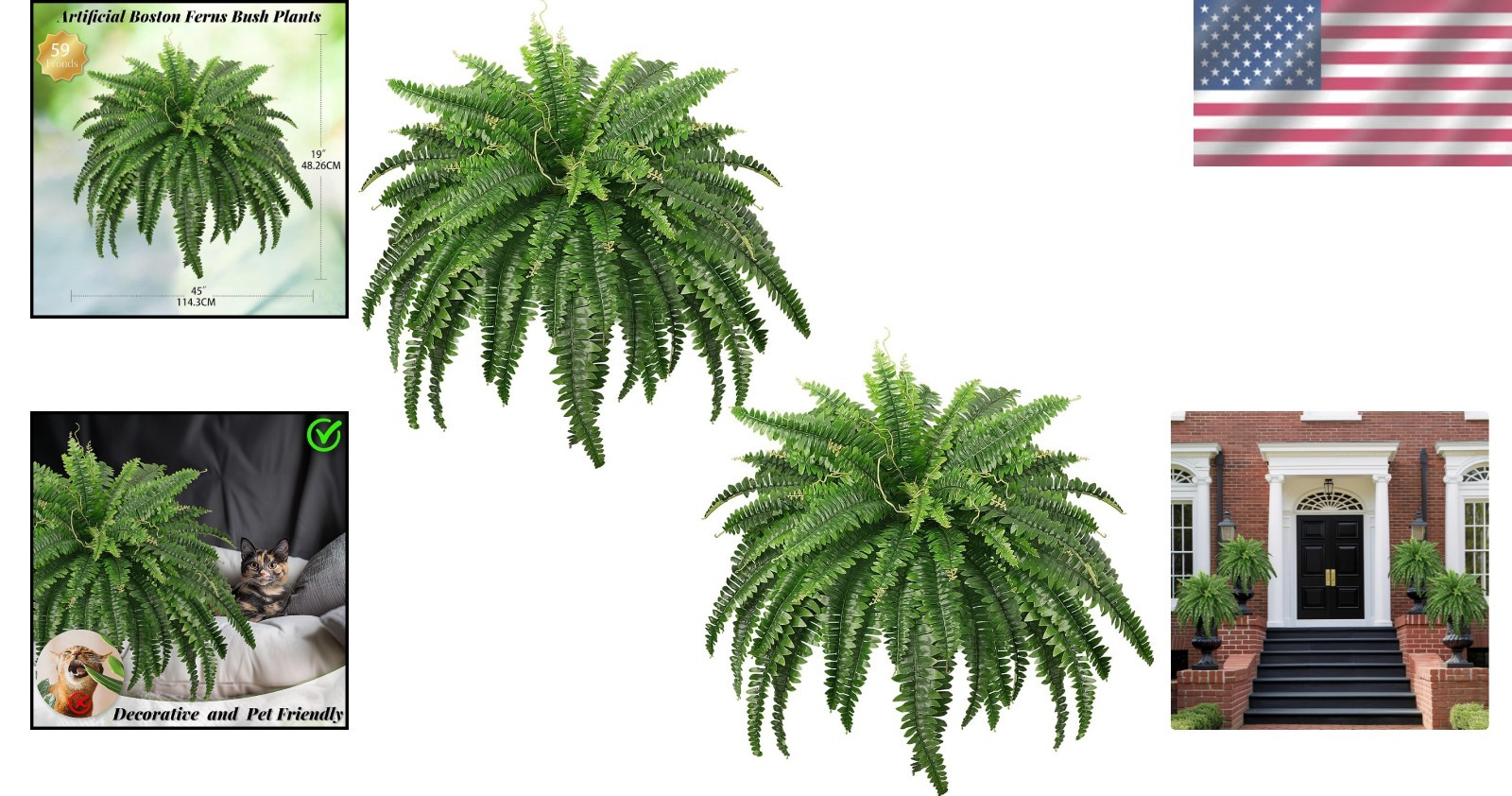 Artificial Ferns Large Indoor Outdoor Plants Faux Ferns 2pcs 45 Inch
