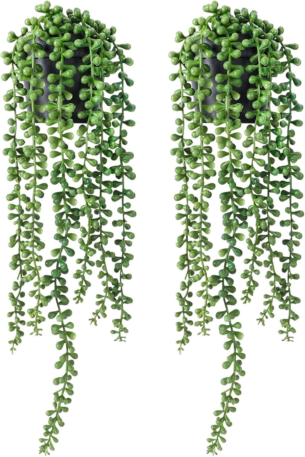 String of Pearls Plant Artificial, 2Pcs Faux Plants Indoor in Black Pots, Realis