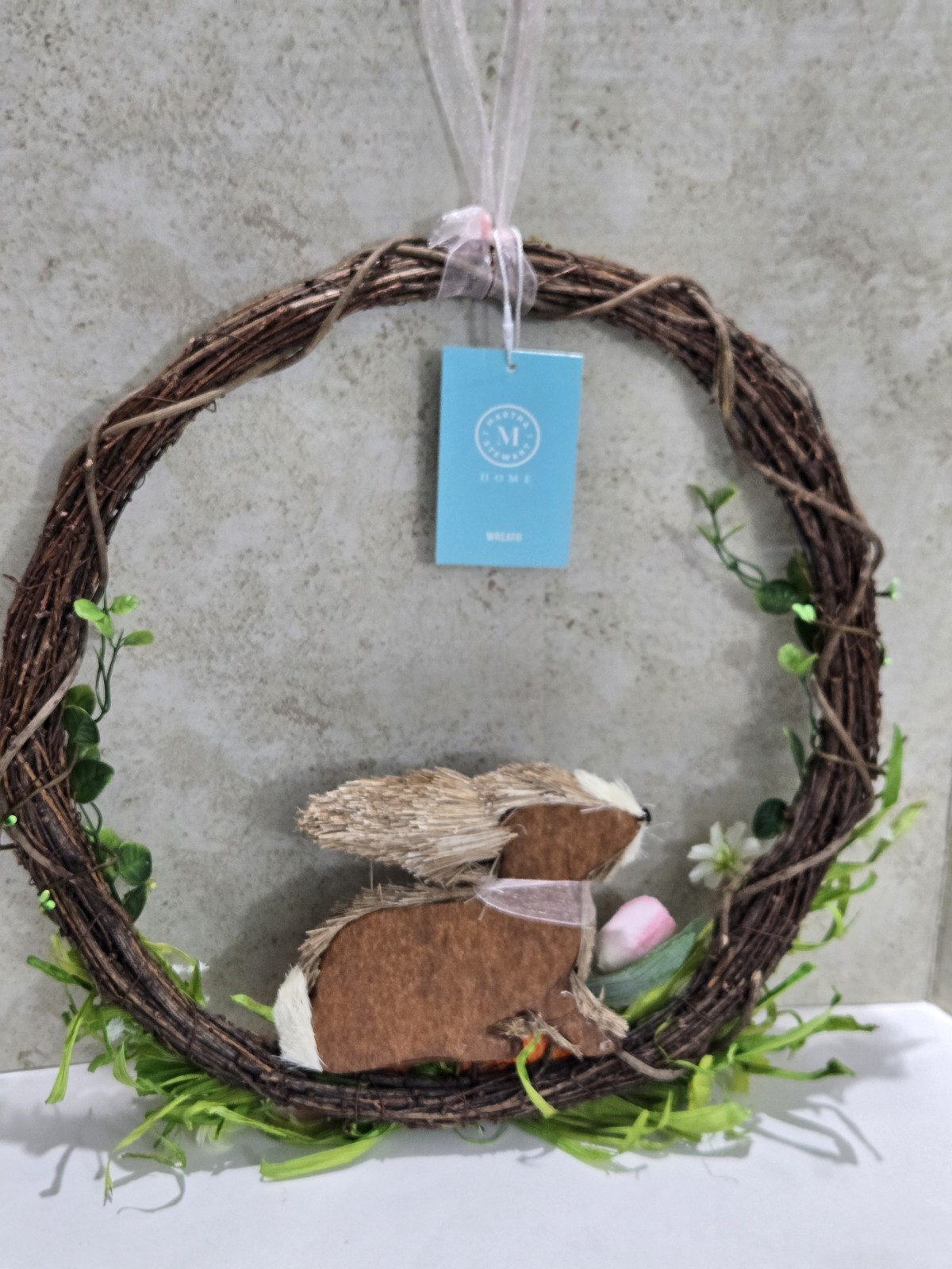 MARTHA STEWART Easter Bunny WREATH SPRING FLOWERS 16 INCHES NWT