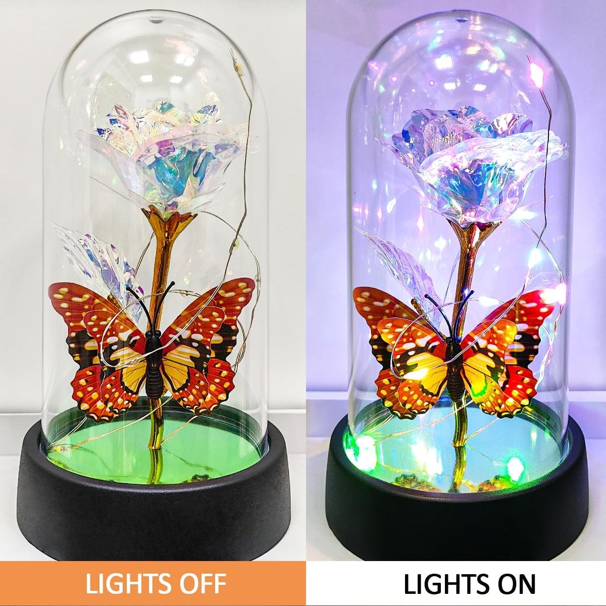 Glass Rose in Glass Dome, Light Up Flower, Eternal Rose – Valentines Day Gifts f
