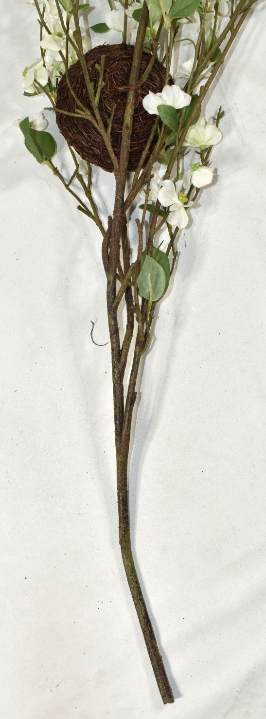 Pottery Barn Faux Dogwood Branch w/ Nest & Eggs Artificial Flowers 38″ Stem NEW