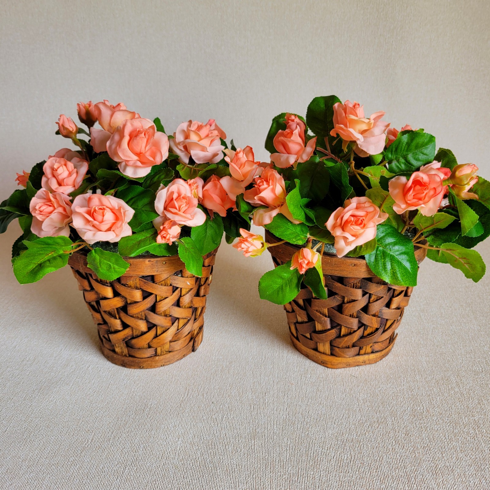 Lot of 2 Artificial Roses Wicker Pot Plants Realistic Home Decor Indoor Outdoor