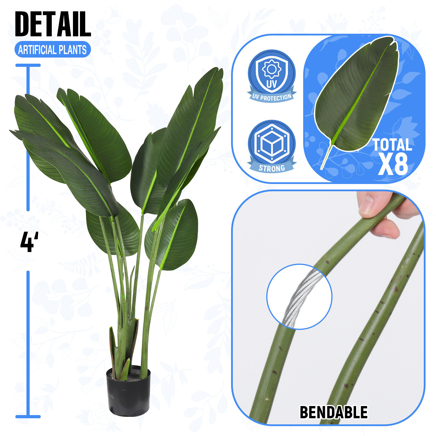 Artificial Fake Bird of Paradise Tree with Plastic Pot For Indoor Festival Decor